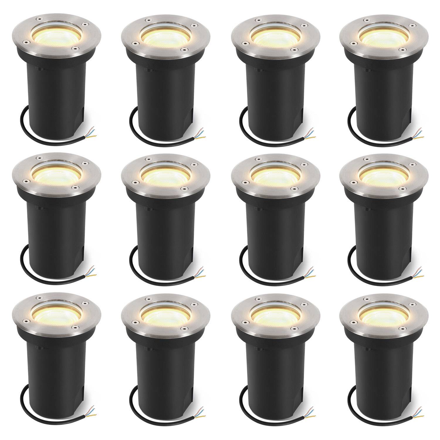 12x 3W Bodenleuchte Schwenkbar IP65 Außen LED Bodeneinbaustrahler Bodenstrahler Bodenlampe Warmweiß - Silber Gehäuse