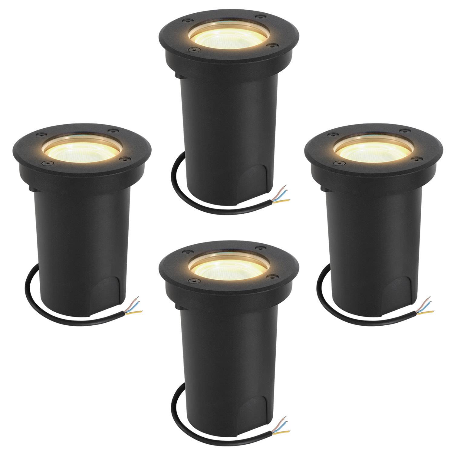 4x 3W Bodenleuchte Schwenkbar IP65 Außen LED Bodeneinbaustrahler Bodenstrahler Bodenlampe Warmweiß - Schwarz Gehäuse