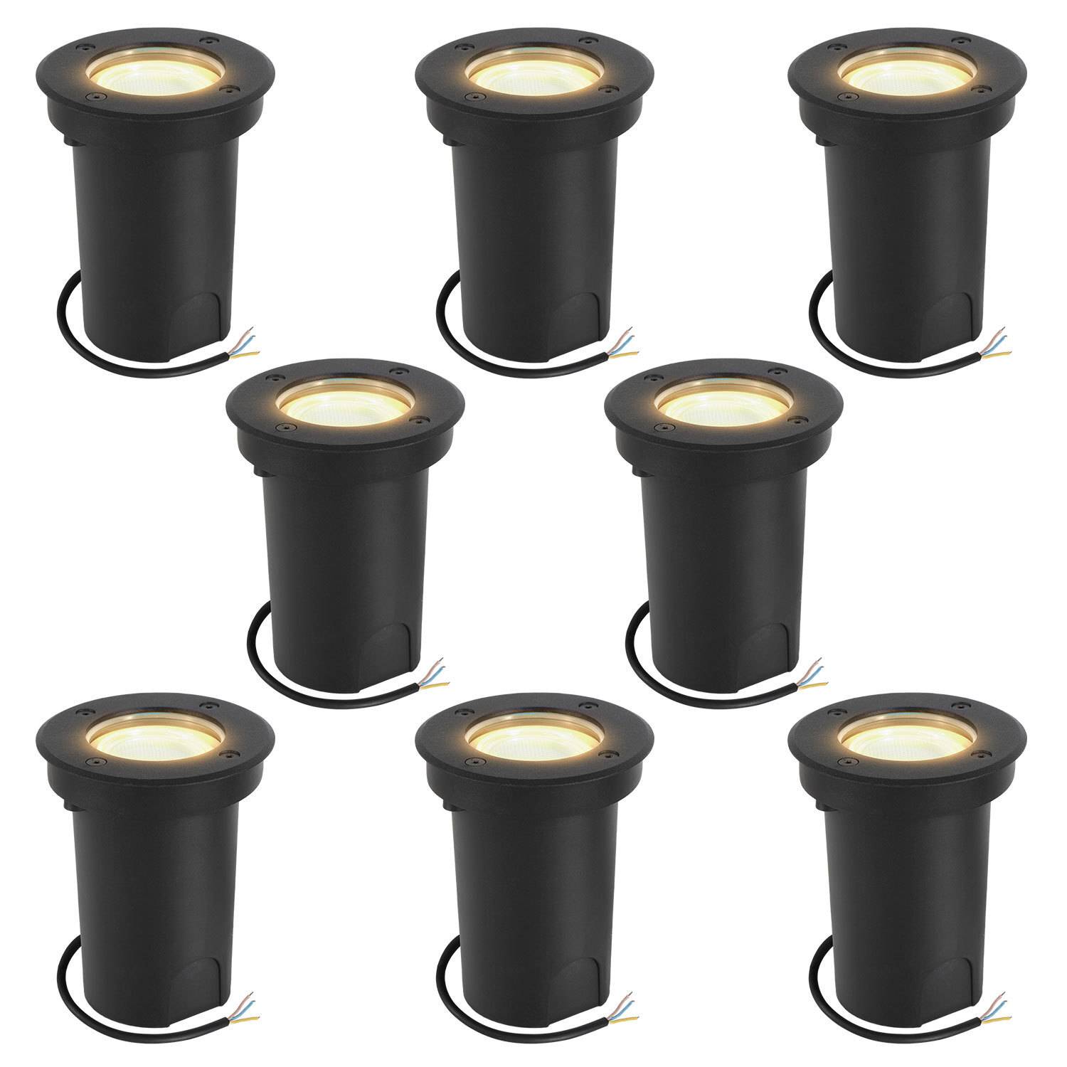 8x 3W Bodenleuchte Schwenkbar IP65 Außen LED Bodeneinbaustrahler Bodenstrahler Bodenlampe Warmweiß - Schwarz Gehäuse