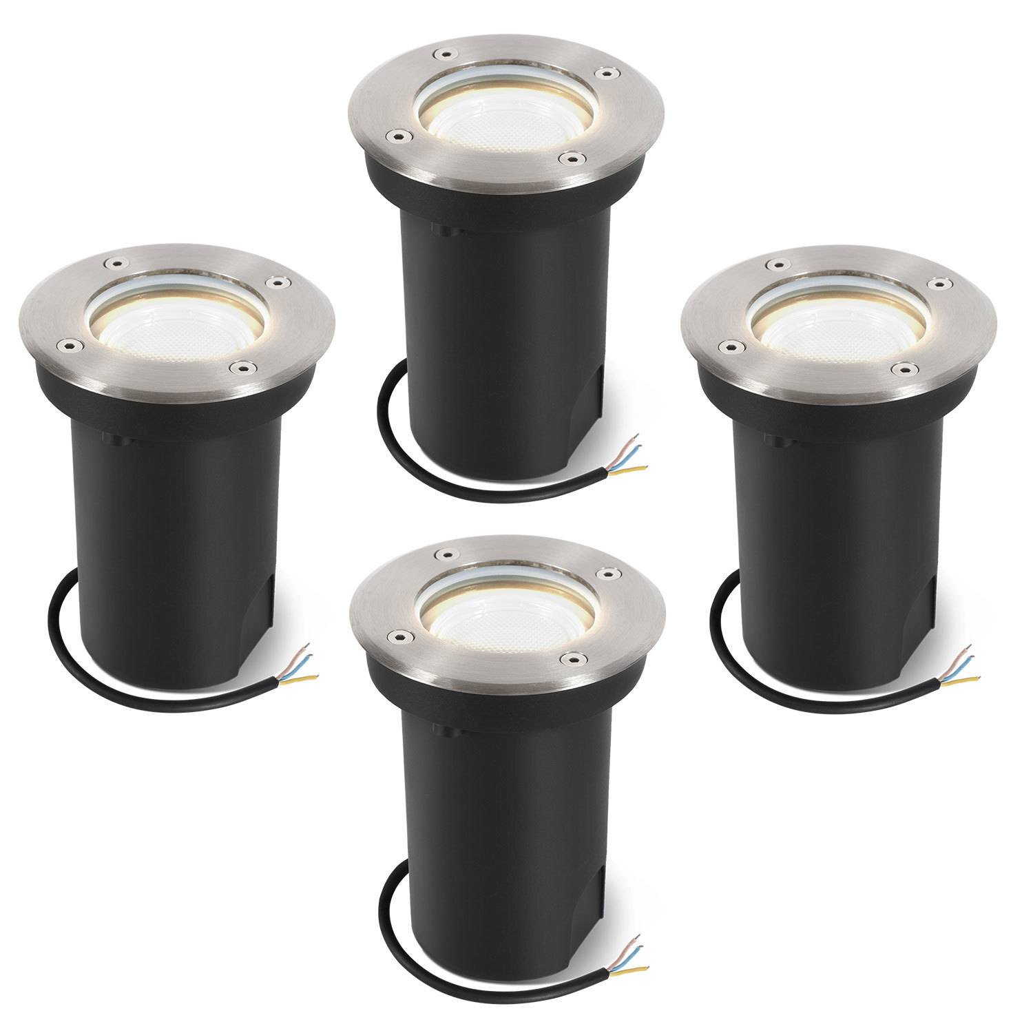 4x 3W Bodenleuchte Schwenkbar IP65 Außen LED Bodeneinbaustrahler Bodenstrahler Bodenlampe Neutralweiß - Silber Gehäuse