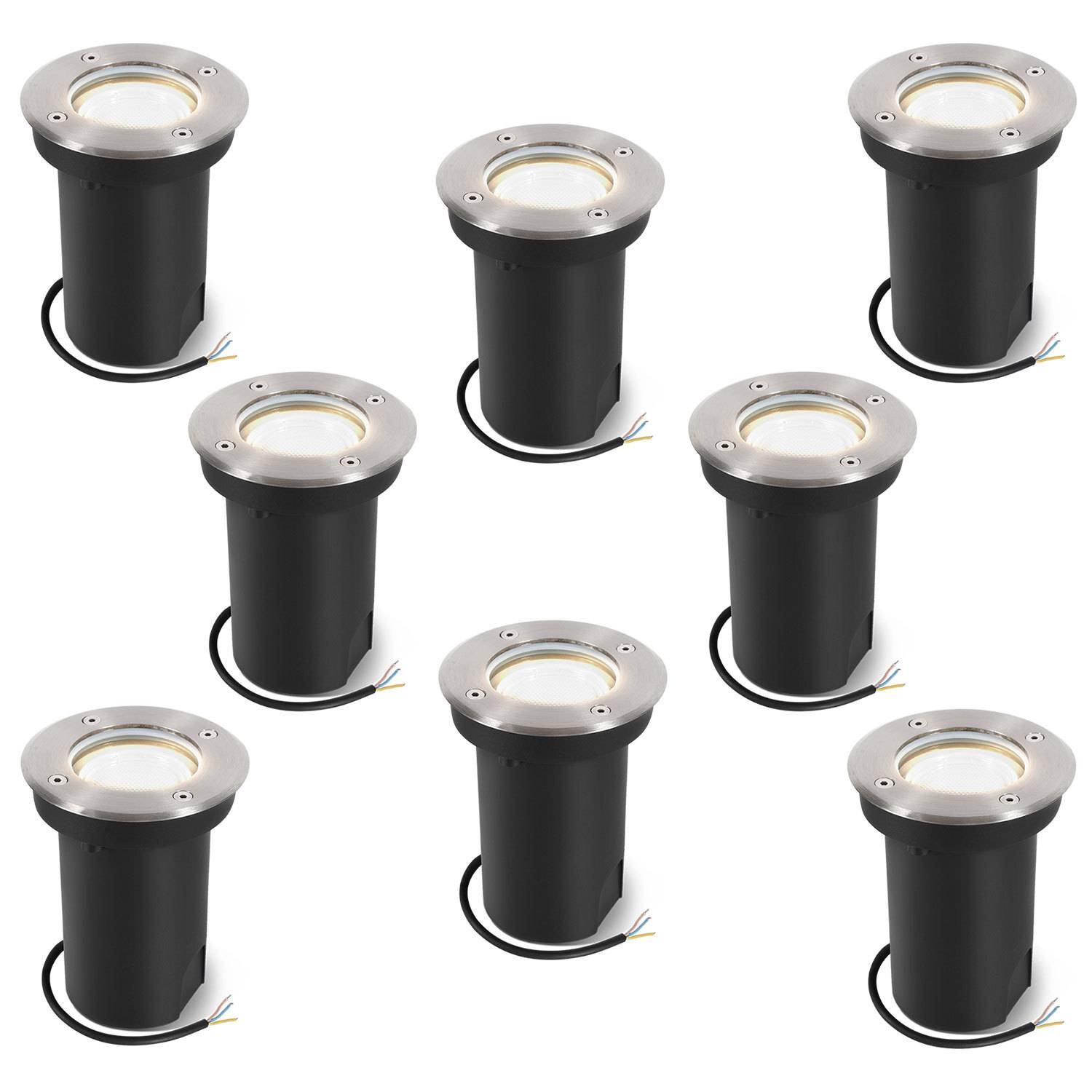 8x 3W Bodenleuchte Schwenkbar IP65 Außen LED Bodeneinbaustrahler Bodenstrahler Bodenlampe Neutralweiß - Silber Gehäuse