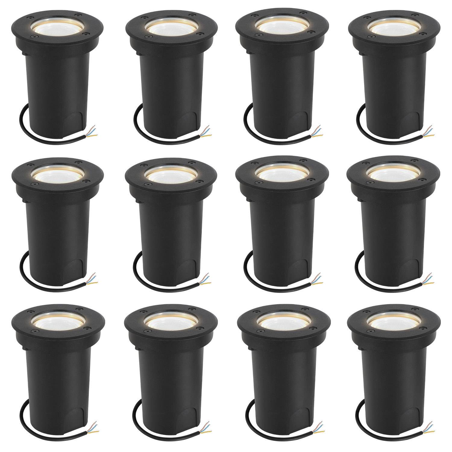 12x 3W Bodenleuchte Schwenkbar IP65 Außen LED Bodeneinbaustrahler Bodenstrahler Bodenlampe Neutralweiß - Schwarz Gehäuse