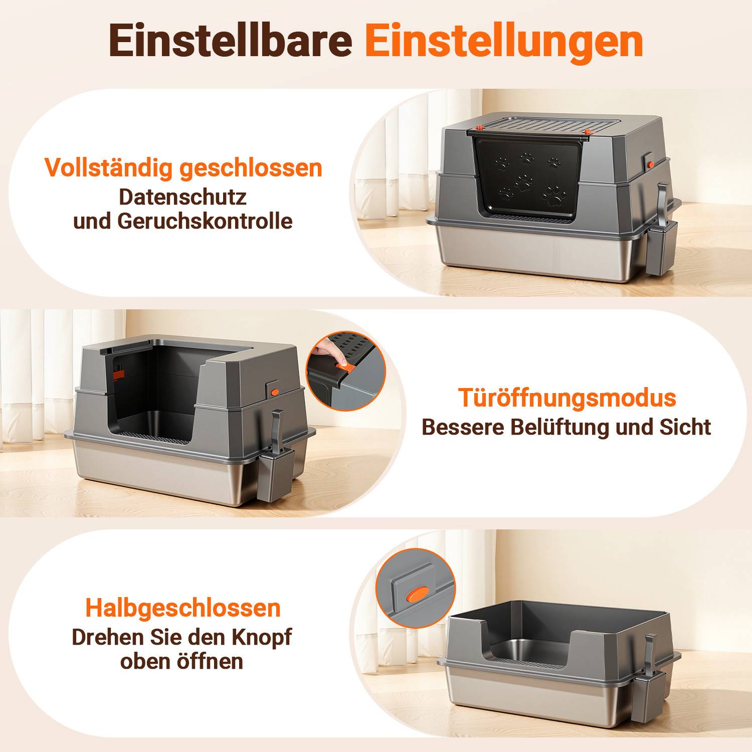 Großes Katzenklo aus Edelstahl grau mit Deckel geschlossene Katzentoilette inkl. Schaufel und Streumatte