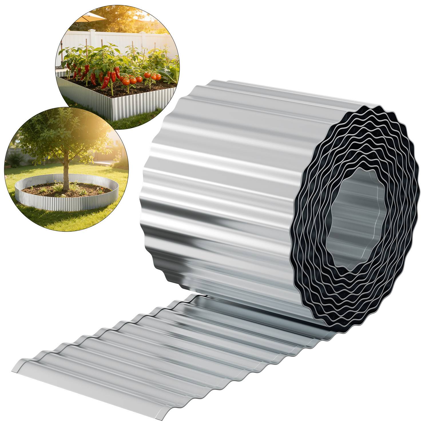 Rasenkante 20m, Wellen verzinkt Beetbegrenzung, 15cm Höhe, Raseneinfassung Ideal für Rasenbegrenzung, Metall, Silber