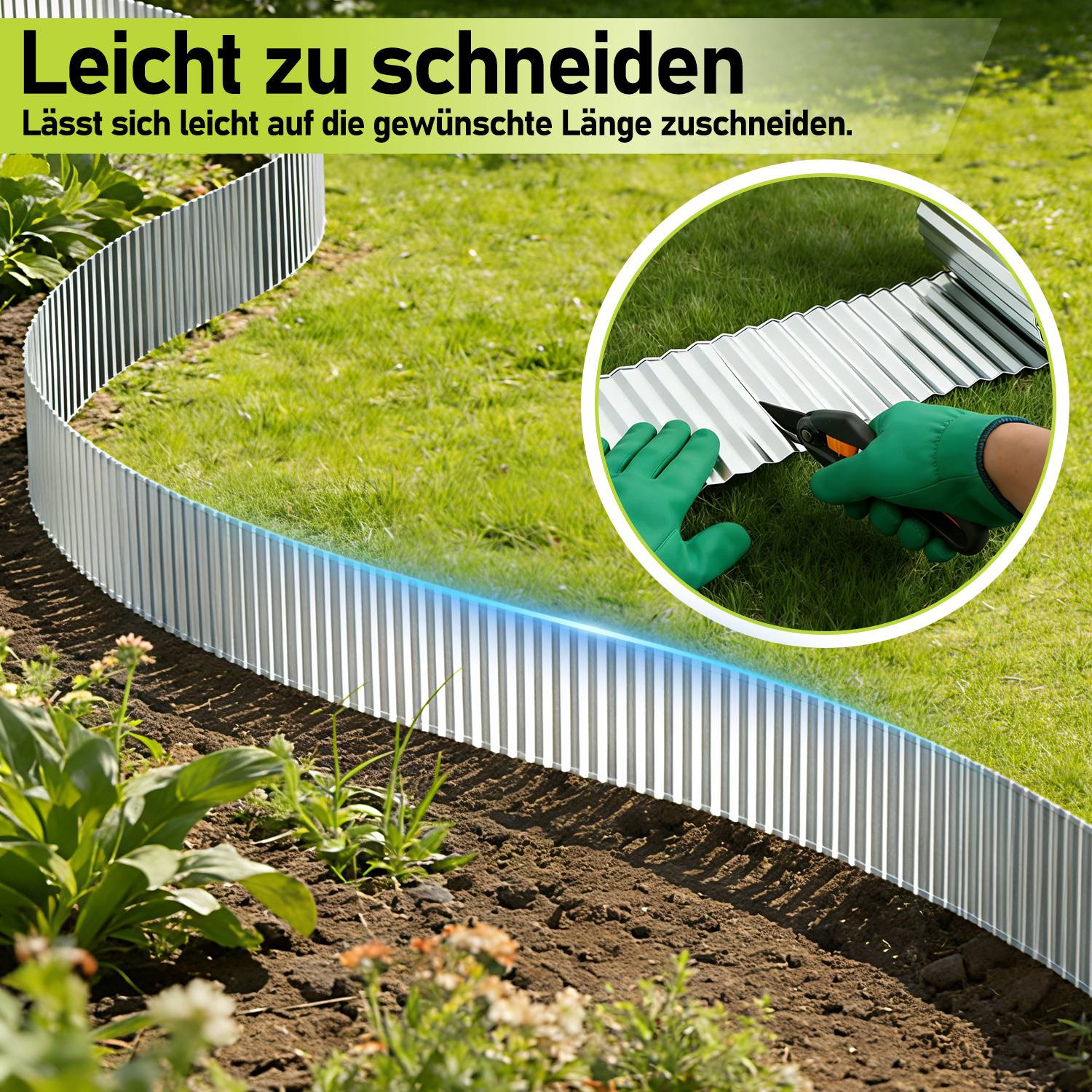 Rasenkante 5m, Wellen verzinkt Beetbegrenzung, 15cm Höhe, Raseneinfassung Ideal für Rasenbegrenzung, Metall, Silber