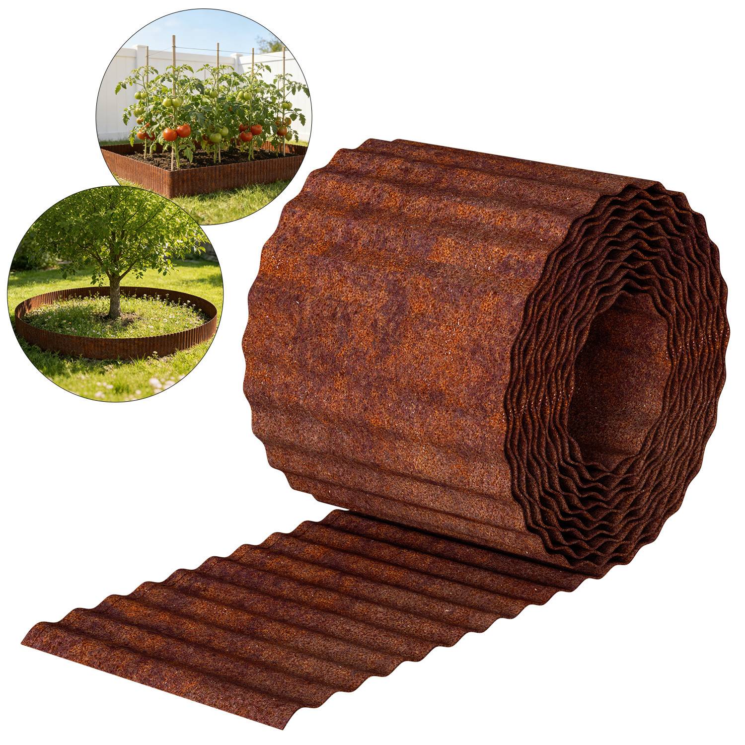 Rasenkante 5m, Wellen verzinkt Beetbegrenzung, 15cm Höhe, Raseneinfassung Ideal für Rasenbegrenzung, Metall, Rost