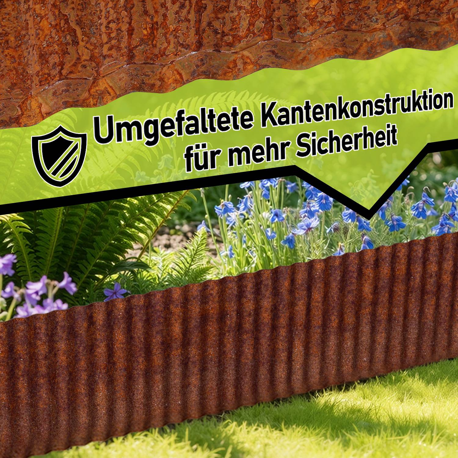 Rasenkante 30m, Wellen verzinkt Beetbegrenzung, 15cm Höhe, Raseneinfassung Ideal für Rasenbegrenzung, Metall, Rost