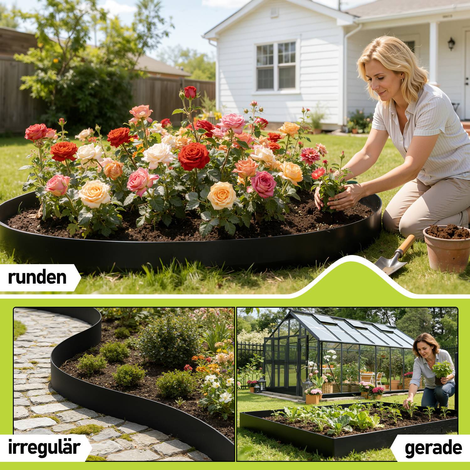 Rasenkante 15 cm x 15 m Trennrand Beet Zaun Flexibel Pflanzenschutz Garten Einfassung Schwarz