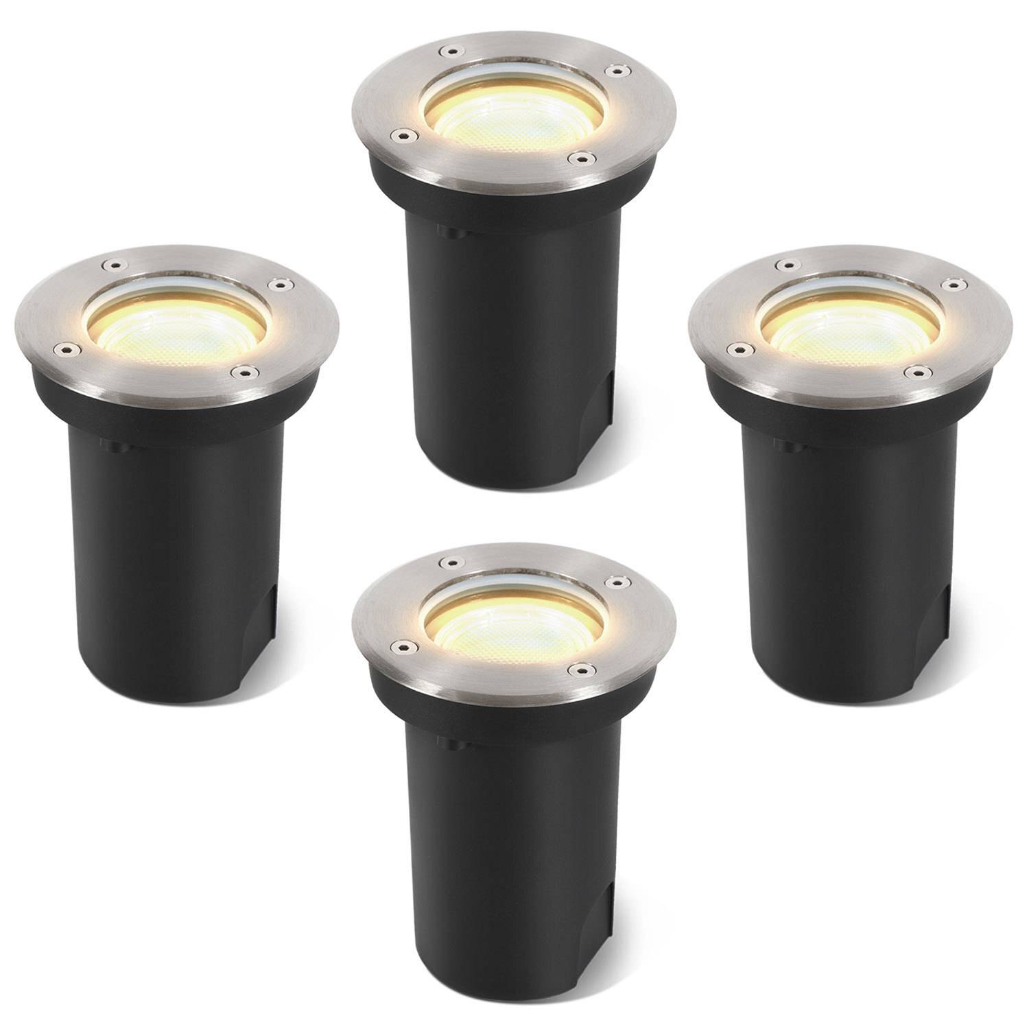 4x 3W Bodenleuchte Schwenkbar IP65 Außen LED Bodeneinbaustrahler Bodenstrahler Bodenlampe Warmweiß - Silber Gehäuse