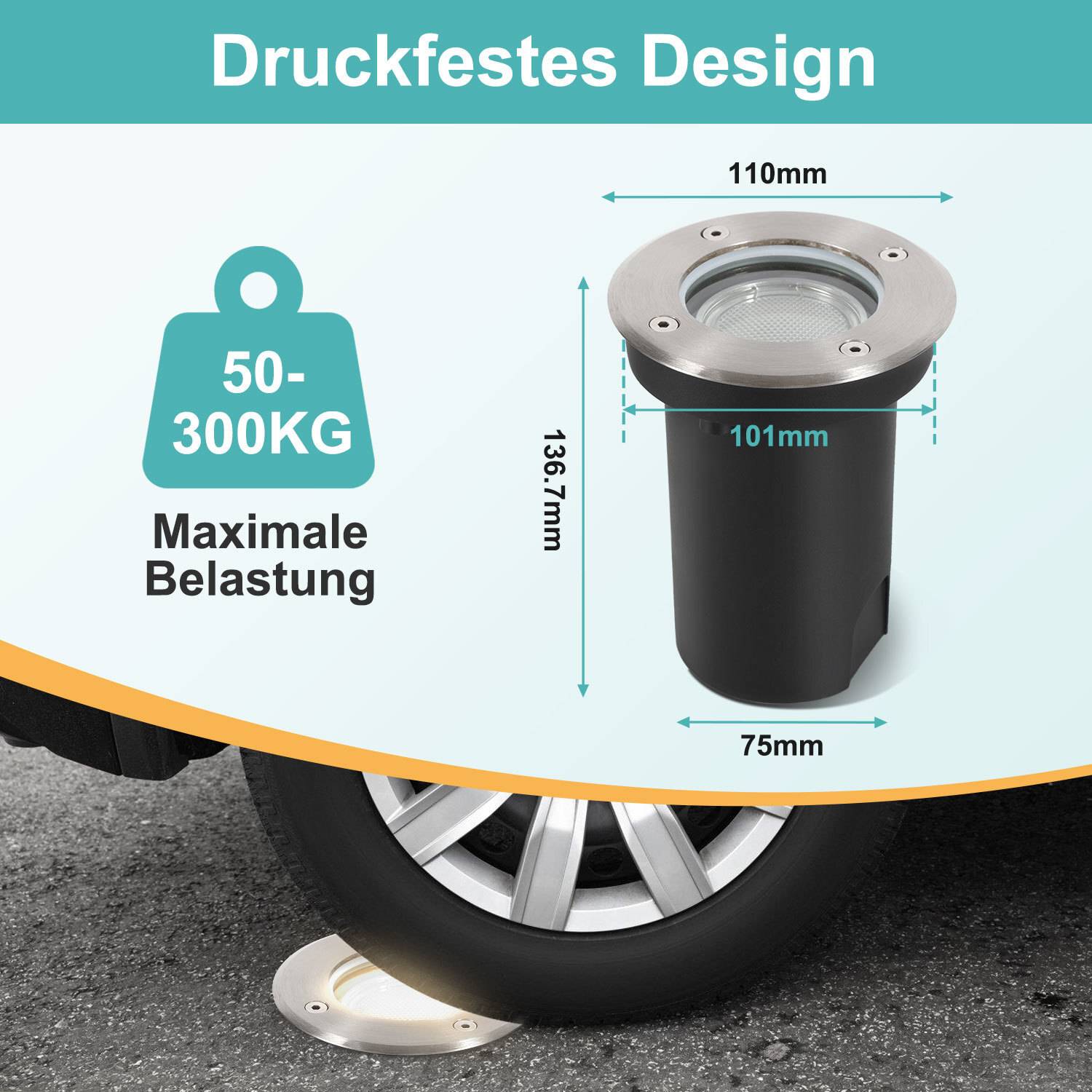 4x 3W Bodenleuchte Schwenkbar IP65 Außen LED Bodeneinbaustrahler Bodenstrahler Bodenlampe Warmweiß - Silber Gehäuse