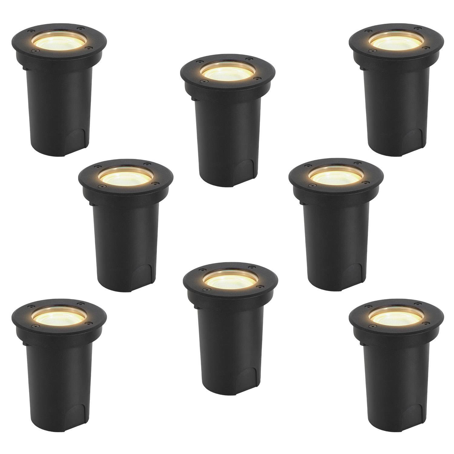 8x 3W Bodenleuchte Schwenkbar IP65 Außen LED Bodeneinbaustrahler Bodenstrahler Bodenlampe Warmweiß - Schwarz Gehäuse