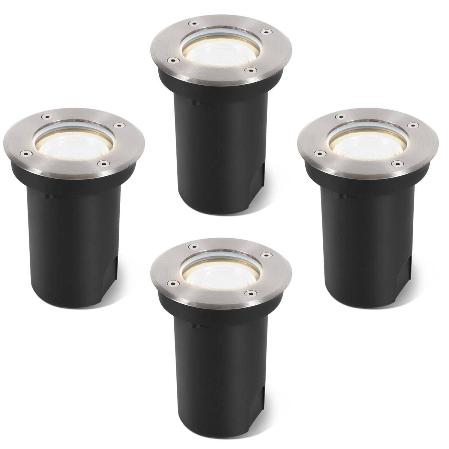 4x 3W Bodenleuchte Schwenkbar IP65 Außen LED Bodeneinbaustrahler Bodenstrahler Bodenlampe Neutralweiß - Silber Gehäuse
