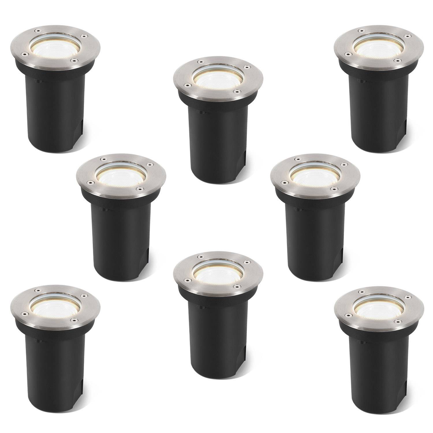 8x 3W Bodenleuchte Schwenkbar IP65 Außen LED Bodeneinbaustrahler Bodenstrahler Bodenlampe Neutralweiß - Silber Gehäuse