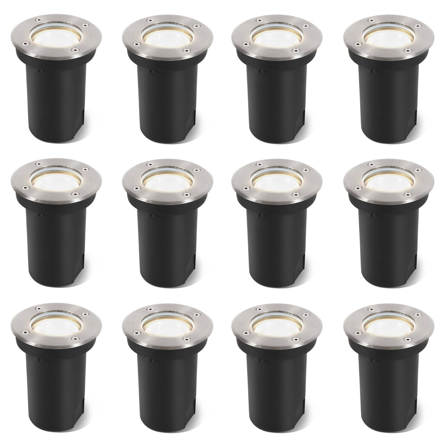12x 3W Bodenleuchte Schwenkbar IP65 Außen LED Bodeneinbaustrahler Bodenstrahler Bodenlampe Neutralweiß - Silber Gehäuse