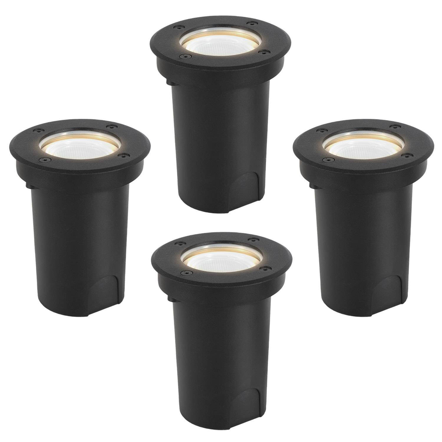 4x 3W Bodenleuchte Schwenkbar IP65 Außen LED Bodeneinbaustrahler Bodenstrahler Bodenlampe Neutralweiß - Schwarz Gehäuse