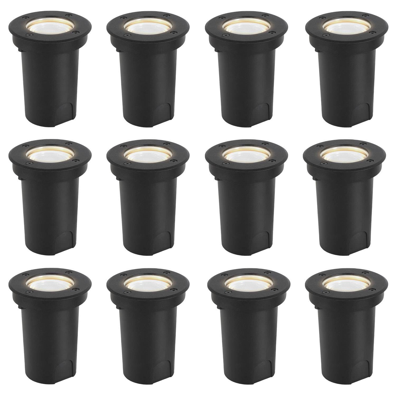 12x 3W Bodenleuchte Schwenkbar IP65 Außen LED Bodeneinbaustrahler Bodenstrahler Bodenlampe Neutralweiß - Schwarz Gehäuse