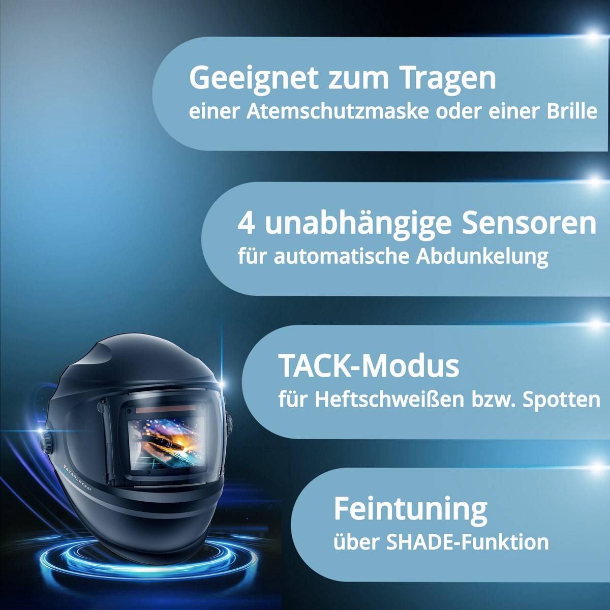 STAHLWERK Automatik Schweißhelm BULLET 1/1/1/2 Schweißschild mit Schweißhaube
