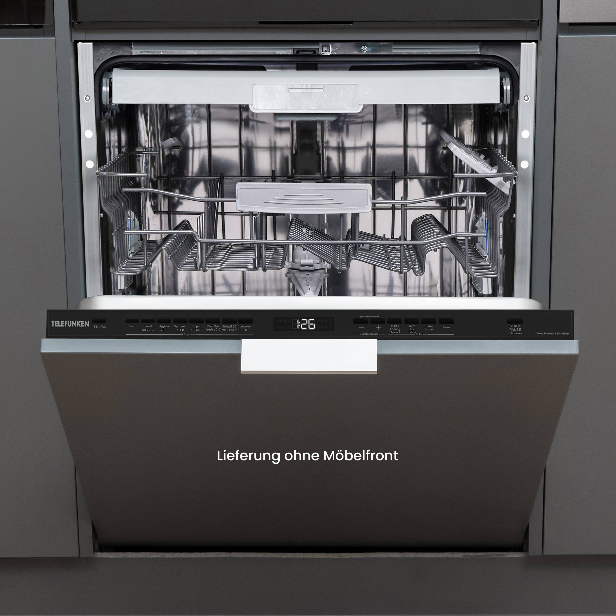 Telefunken Geschirrspüler 60 cm vollintegrierbar | Einbau Spülmaschine | 14 Gedecke | 9 Programme | AquaStop | GEV6014A