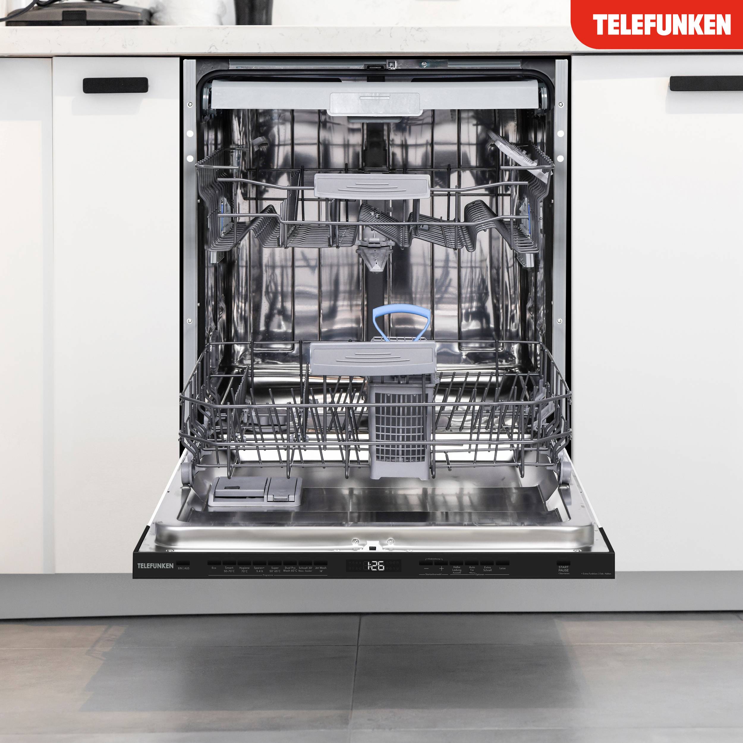 Telefunken Geschirrspüler 60 cm vollintegrierbar | Einbau Spülmaschine | 14 Gedecke | 9 Programme | AquaStop | GEV6014A