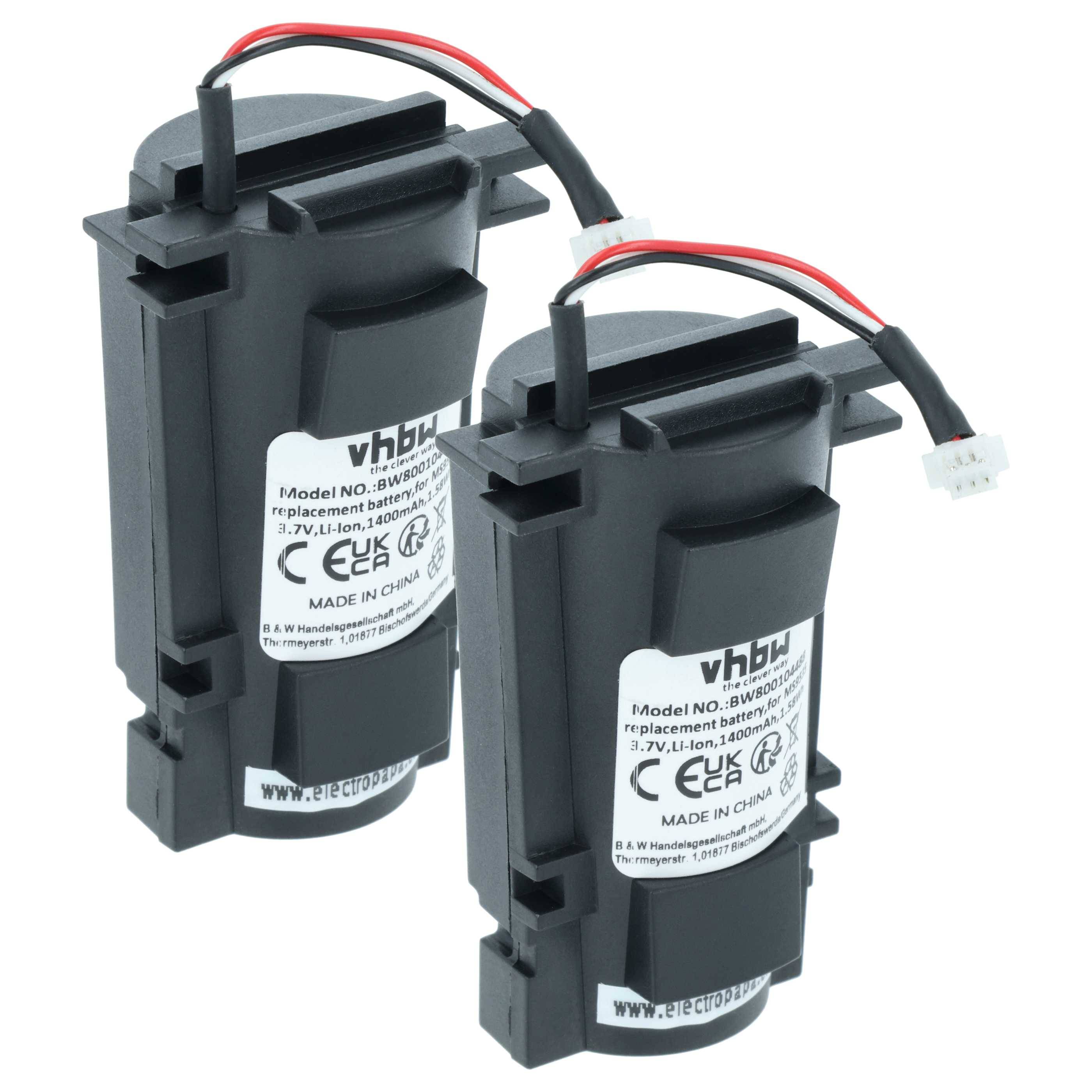 vhbw 2x Akku kompatibel mit Metrologic MS9535 VoyagerBT, MS9535, MS9535BT Barcodescanner POS (1400 mAh, 3,7 V, Li-Ion)
