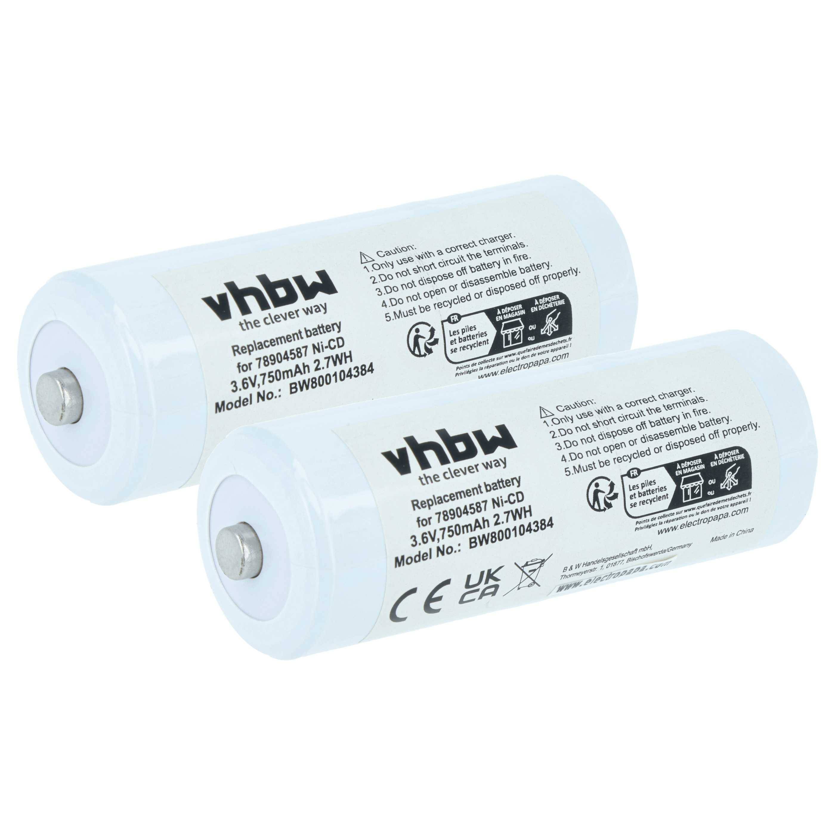 vhbw 2x Akku Ersatz für Welch Allyn 78904587 für Medizintechnik (750 mAh, 3,6 V, NiCd)