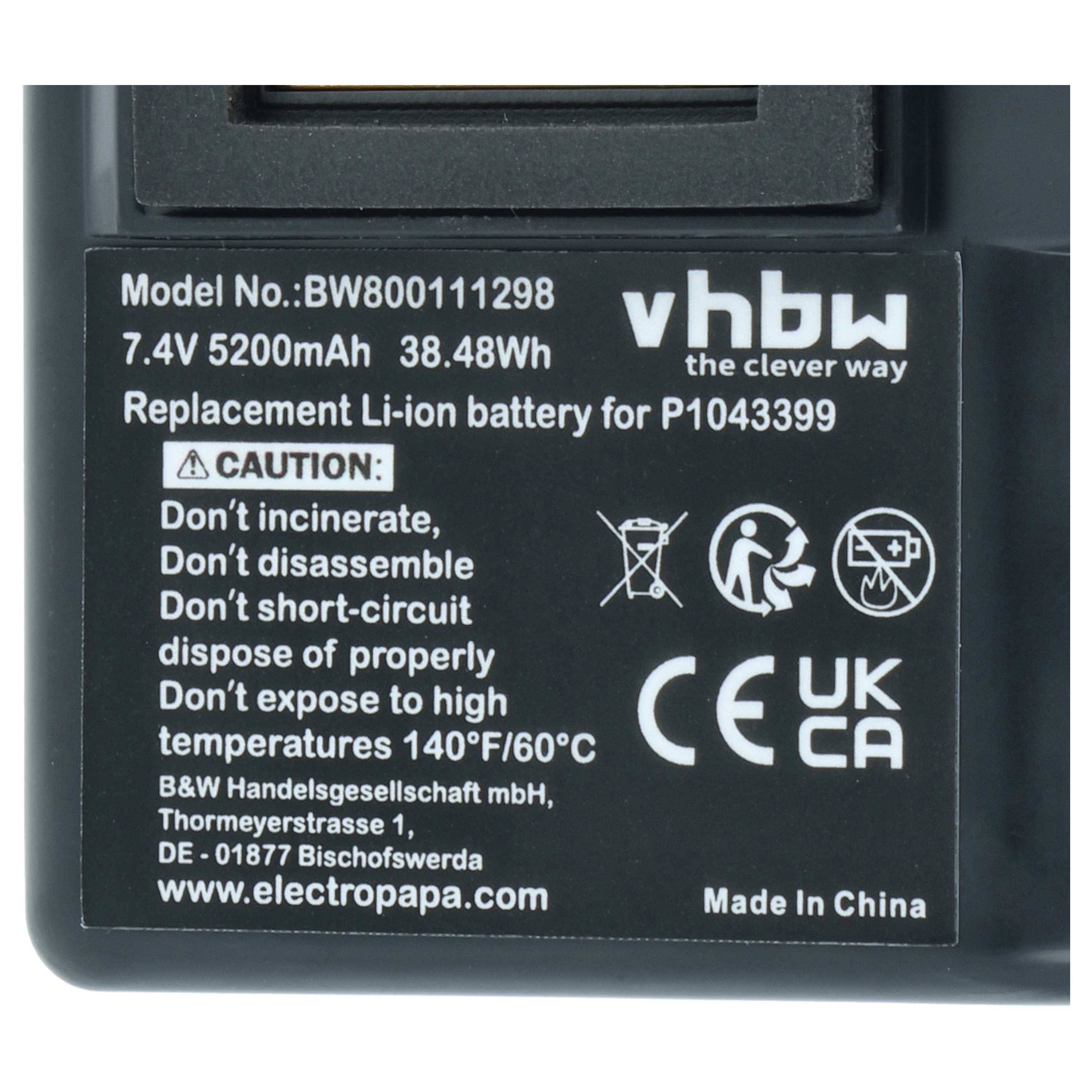 vhbw 2x Akku kompatibel mit Zebra ZQ510, ZQ511 RFID, ZQ500, ZQ511 Drucker Kopierer Scanner Etiketten-Drucker (5200 mAh, 7,4 V, Li-Ion)