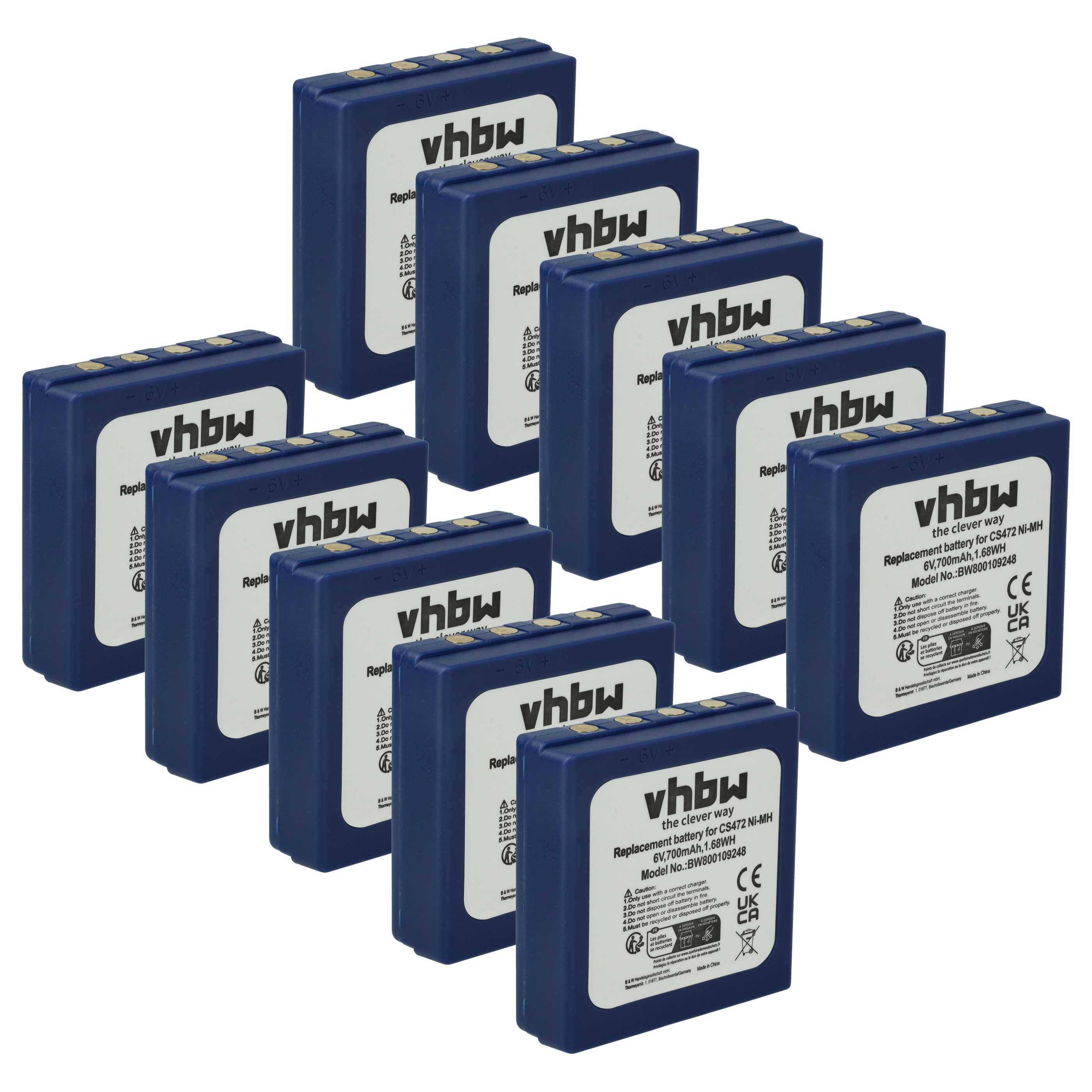 vhbw 10x Akku kompatibel mit Hetronic TGA, TGB Funkgerät, Walkie Talkie (700 mAh, 6 V, NiMH)
