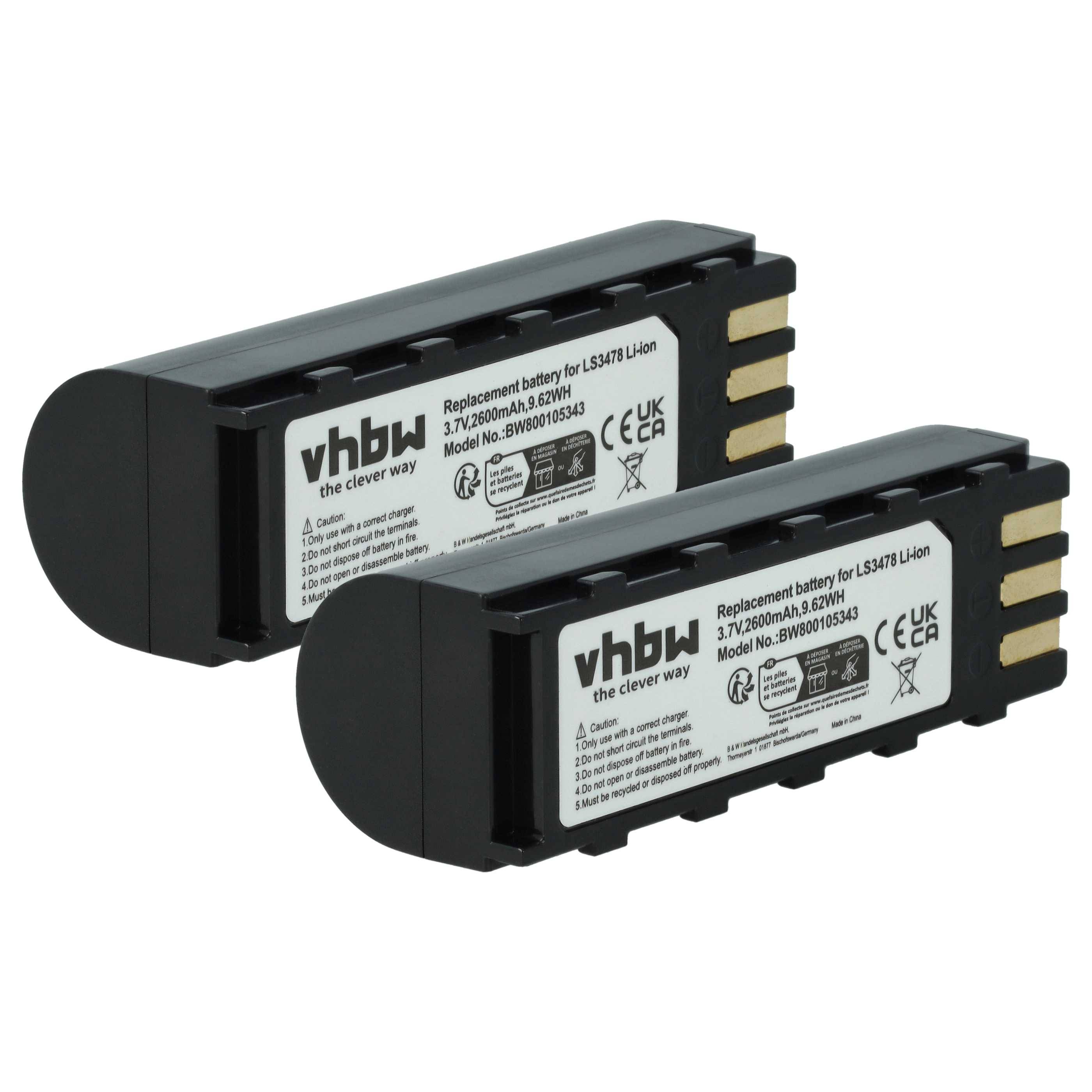 vhbw 2x Akku kompatibel mit Symbol LS3478ER, LS3578, DSS3478, LS3478, DS3578, DS3478 Barcodescanner POS (2600 mAh, 3,7 V, Li-Ion)