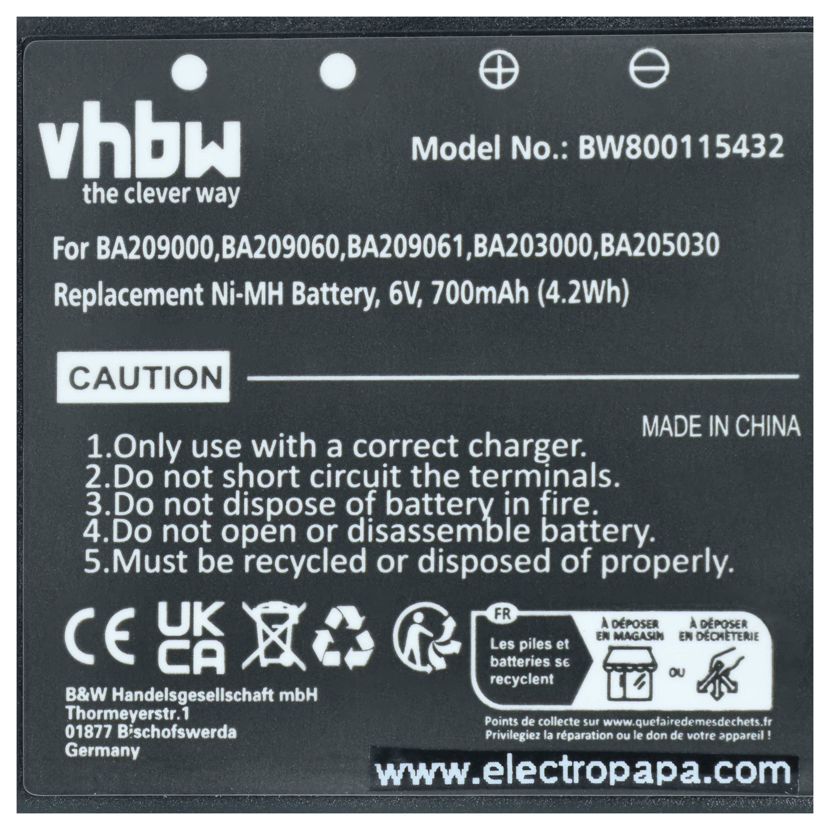 vhbw 10x Akku Ersatz für HBC FuB5AA, FuB05AA, FuB05XL, Fub9NM, BA226030 für Industrie-Funkfernsteuerung Fernbedienung (700 mAh, 6 V, NiMH) - Schwarz