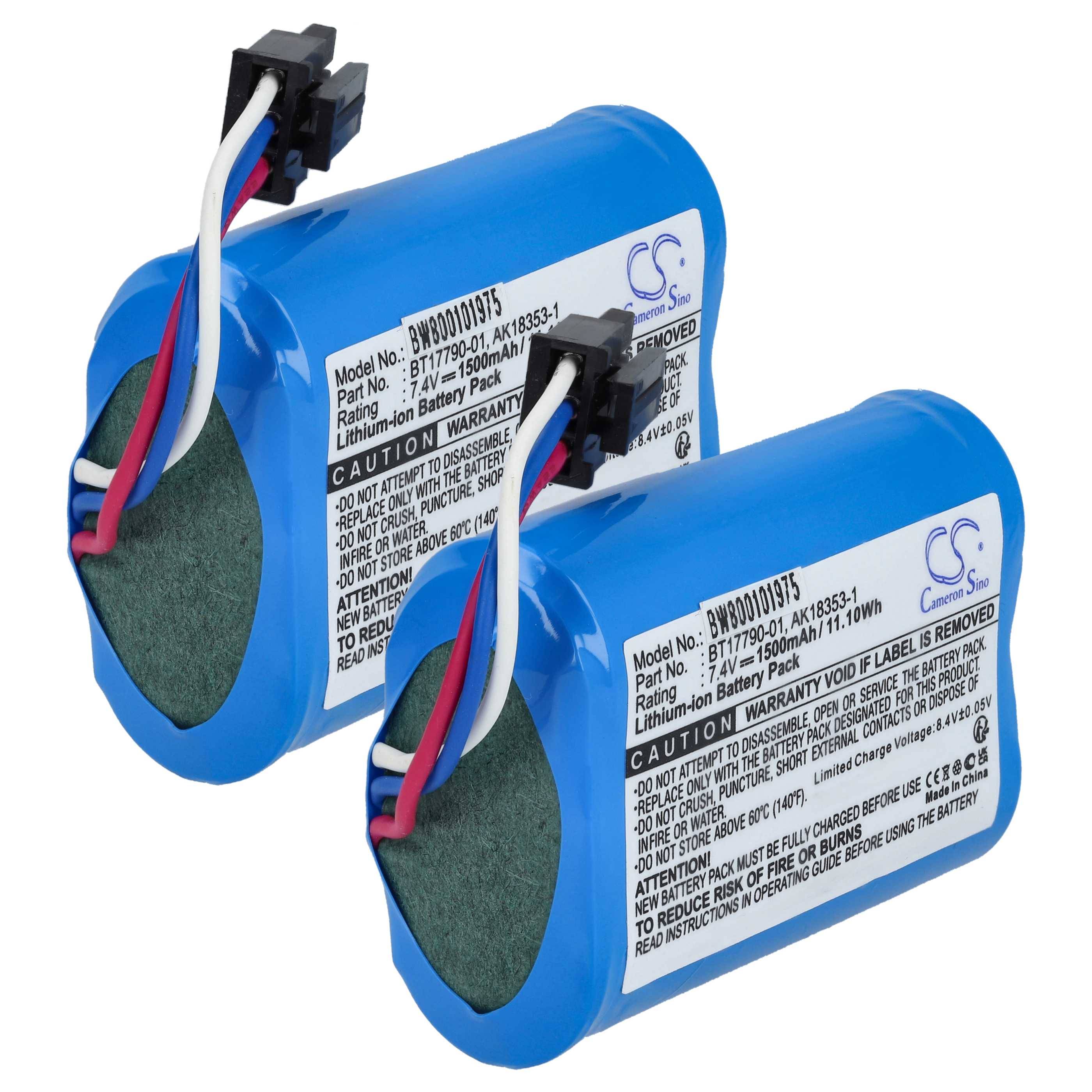 vhbw 2x Akku kompatibel mit Zebra MZ230, MZ220, MZ320, MZ420L, IMZ320 Drucker Kopierer Scanner Etiketten-Drucker (1500 mAh, 7,4 V, Li-Ion)