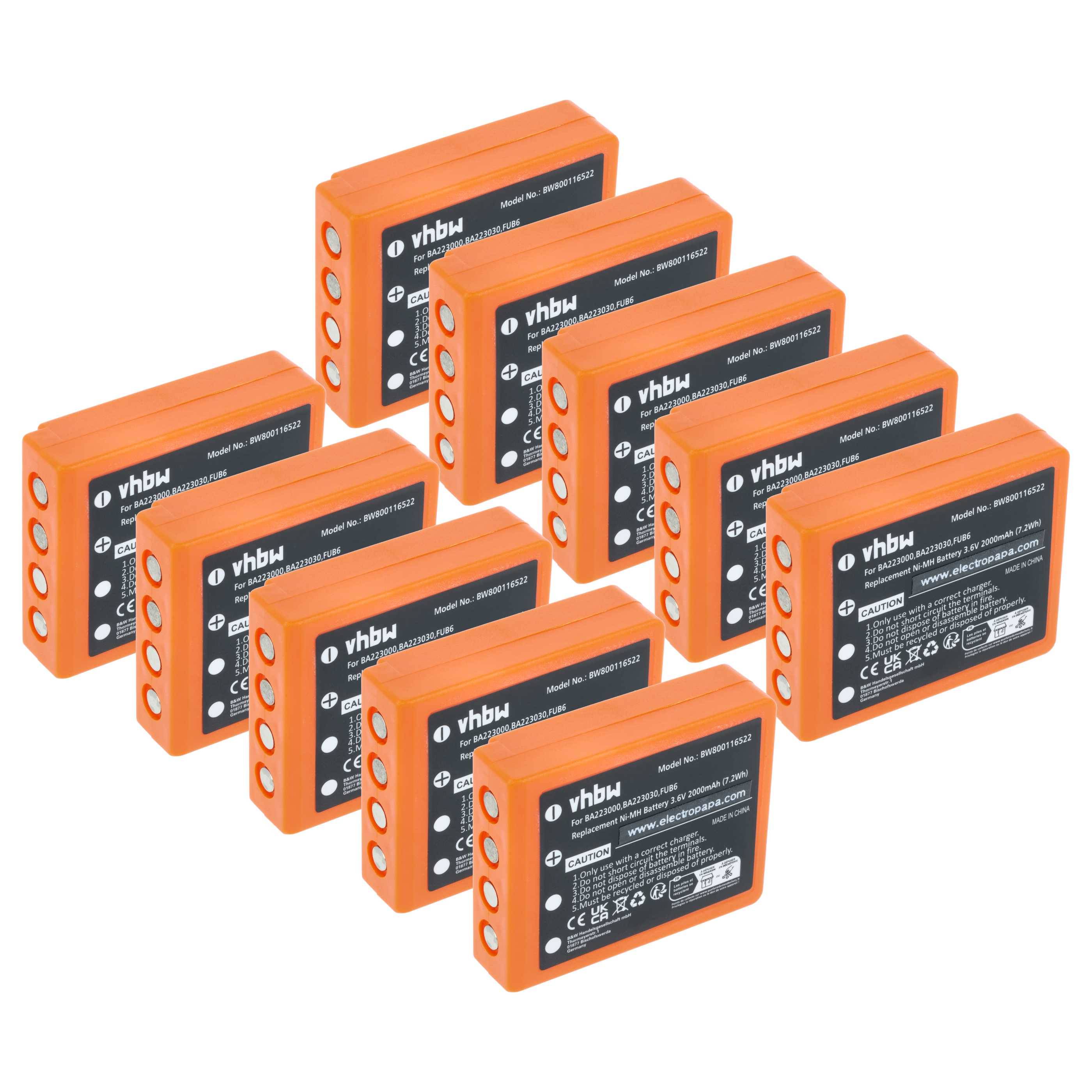 vhbw 10x Akku Ersatz für HBC FBFUB09N, BA223031, BA223001, BA223000, BA223030 für Industrie-Funkfernsteuerung Fernbedienung (2000 mAh, 3,6 V, NiMH)