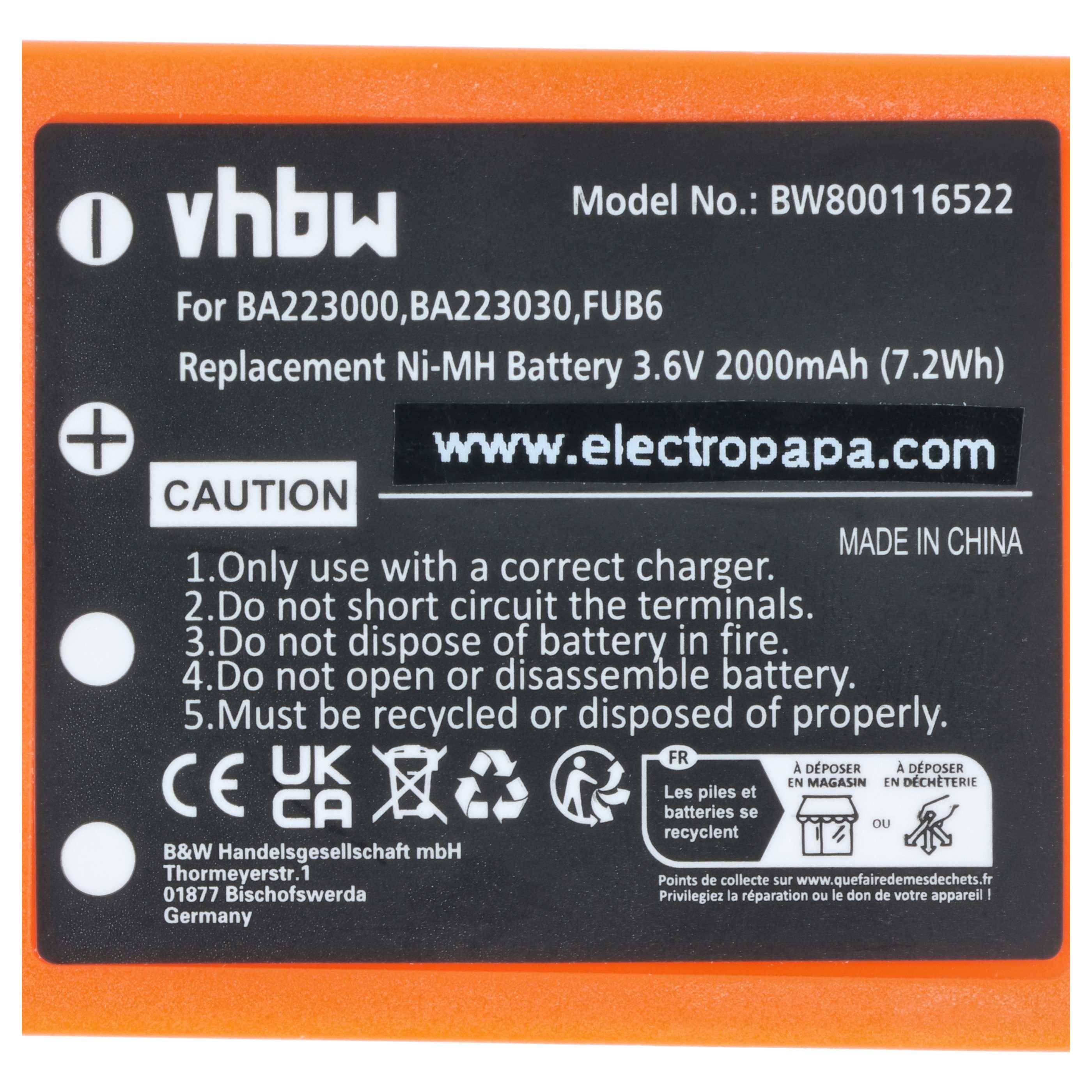 vhbw 10x Akku Ersatz für HBC FBFUB09N, BA223031, BA223001, BA223000, BA223030 für Industrie-Funkfernsteuerung Fernbedienung (2000 mAh, 3,6 V, NiMH)