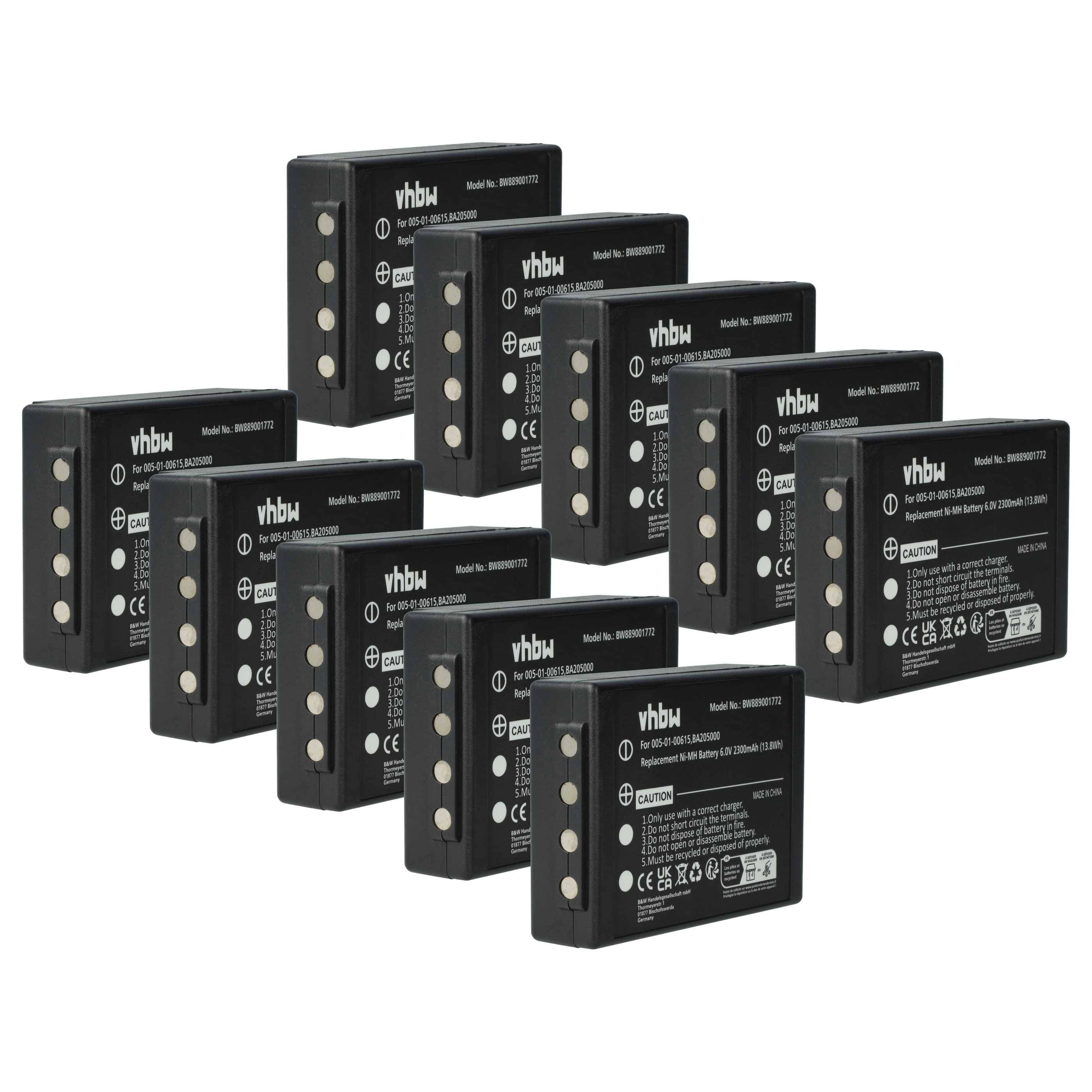 vhbw 10x Akku Ersatz für HBC Hub05AA, FuB05AA, FuB05XL, FuB5AA, Fub9NM für Industrie-Funkfernsteuerung Fernbedienung (2300 mAh, 6 V, NiMH) - Schwarz
