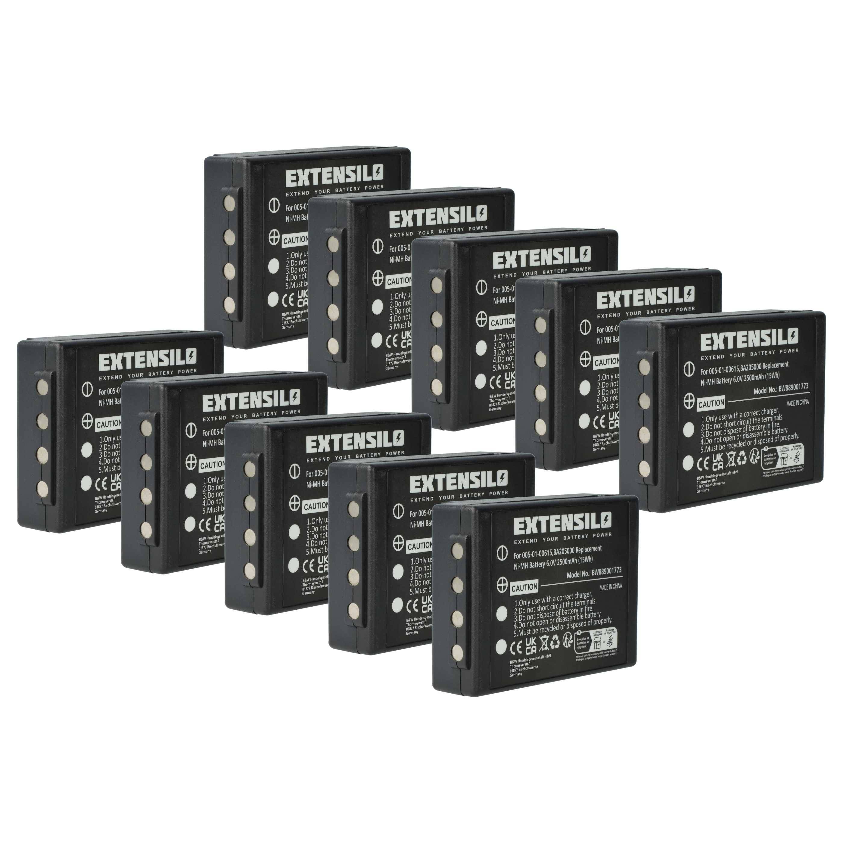 EXTENSILO 10x Akku kompatibel mit HBC Radiomatic Eco Industrie-Funkfernsteuerung Fernbedienung (2500 mAh, 6 V, NiMH) - Schwarz