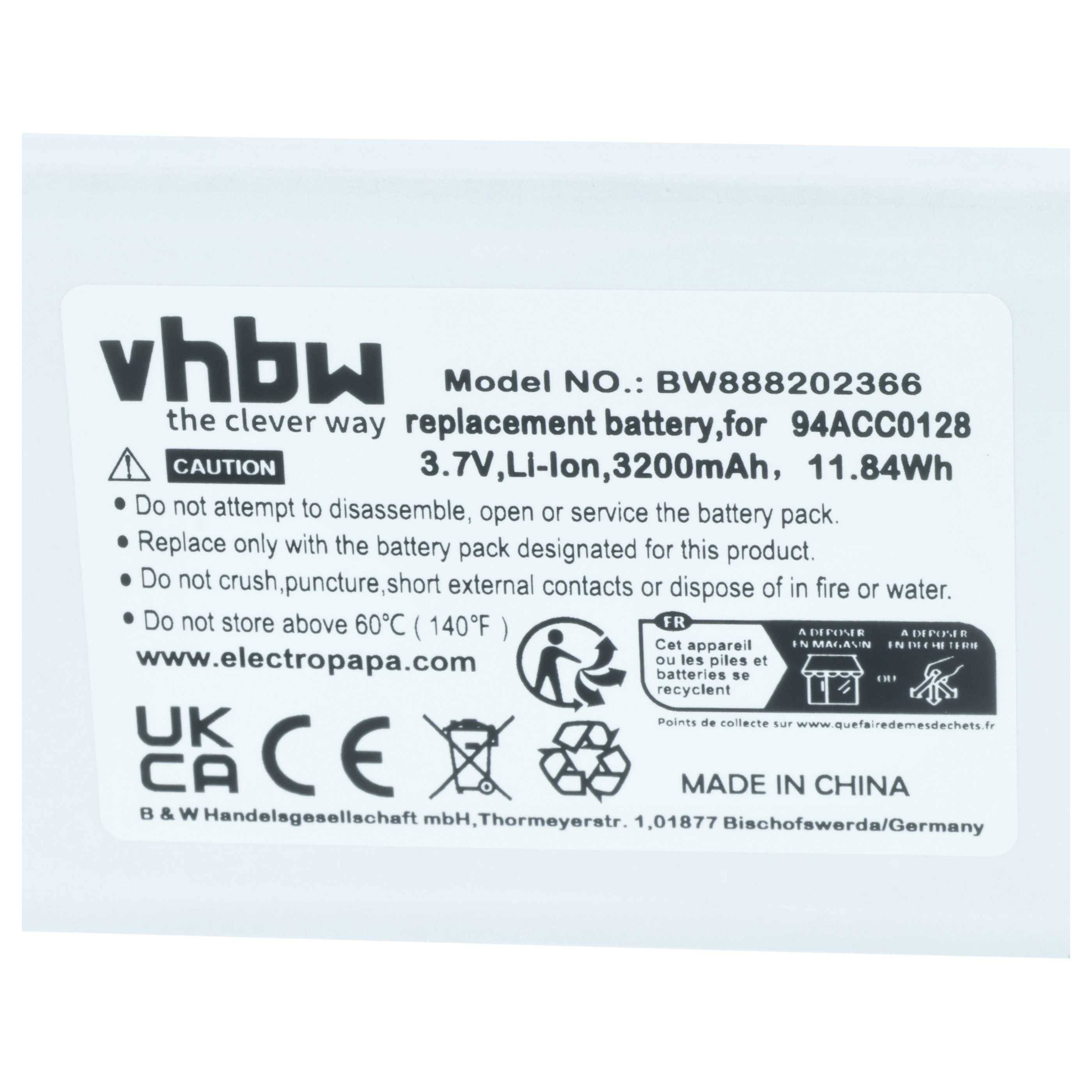 vhbw 2x Akku Ersatz für Datalogic BTDL1, 94ACC0129, 94ACC0128, 3H21-00000491 für Handheld Computer Scanner (3200 mAh, 3,8 V, Li-Ion)