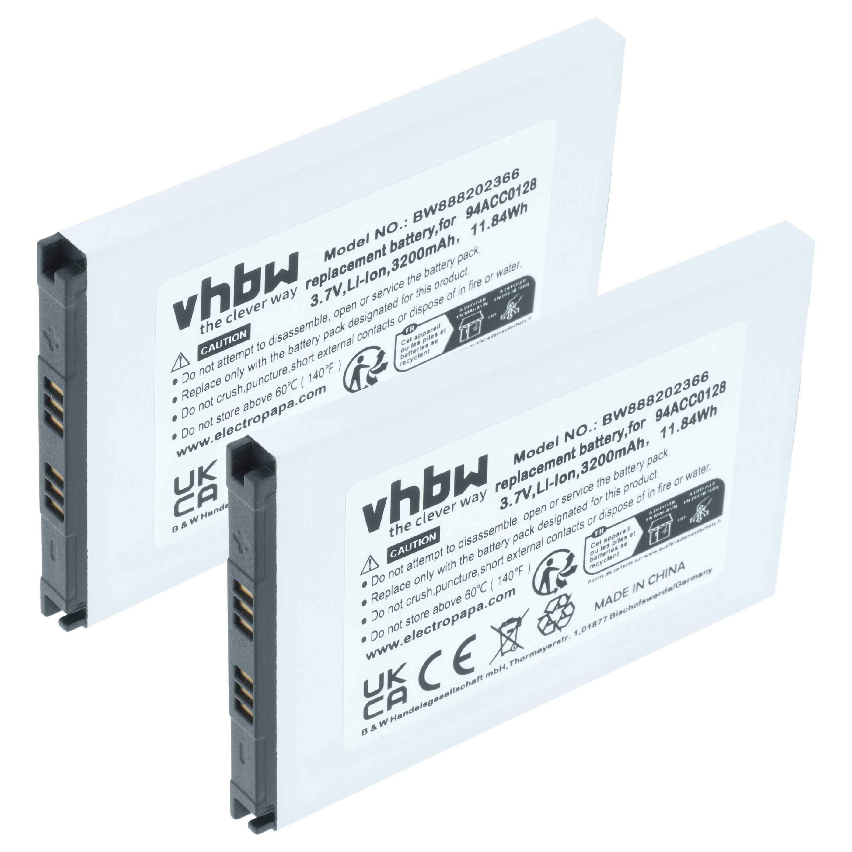 vhbw 2x Akku Ersatz für Datalogic BTDL1 | 94ACC0129, 94ACC0128, 3H21-00000491 für Handheld Computer Scanner (3200 mAh, 3,8 V, Li-Ion)