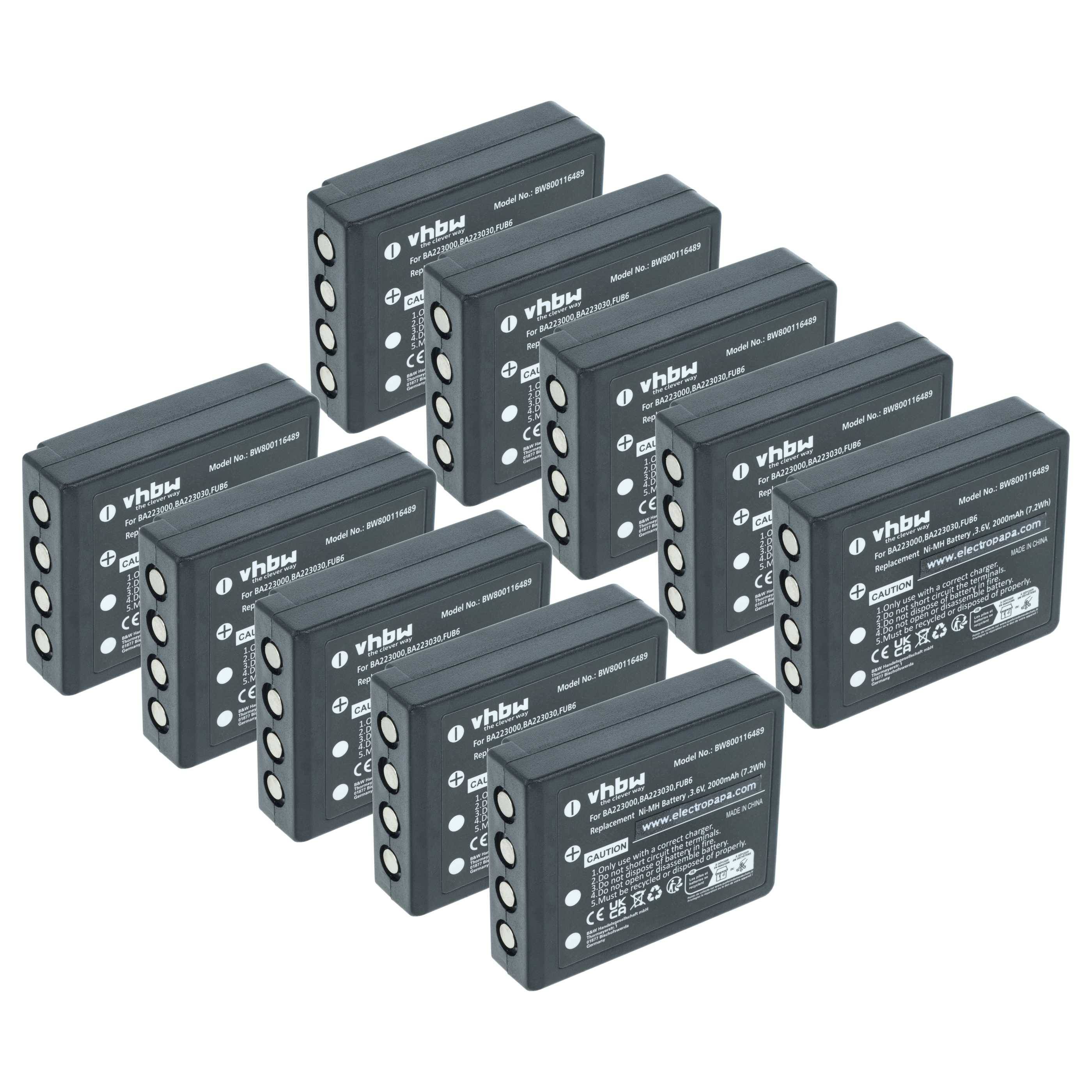 vhbw 10x Akku kompatibel mit HBC Radiomatic Quadrix, patrol T, patrol S, patrol L Fernbedienung Remote Control (2000 mAh, 3,6 V, NiMH)