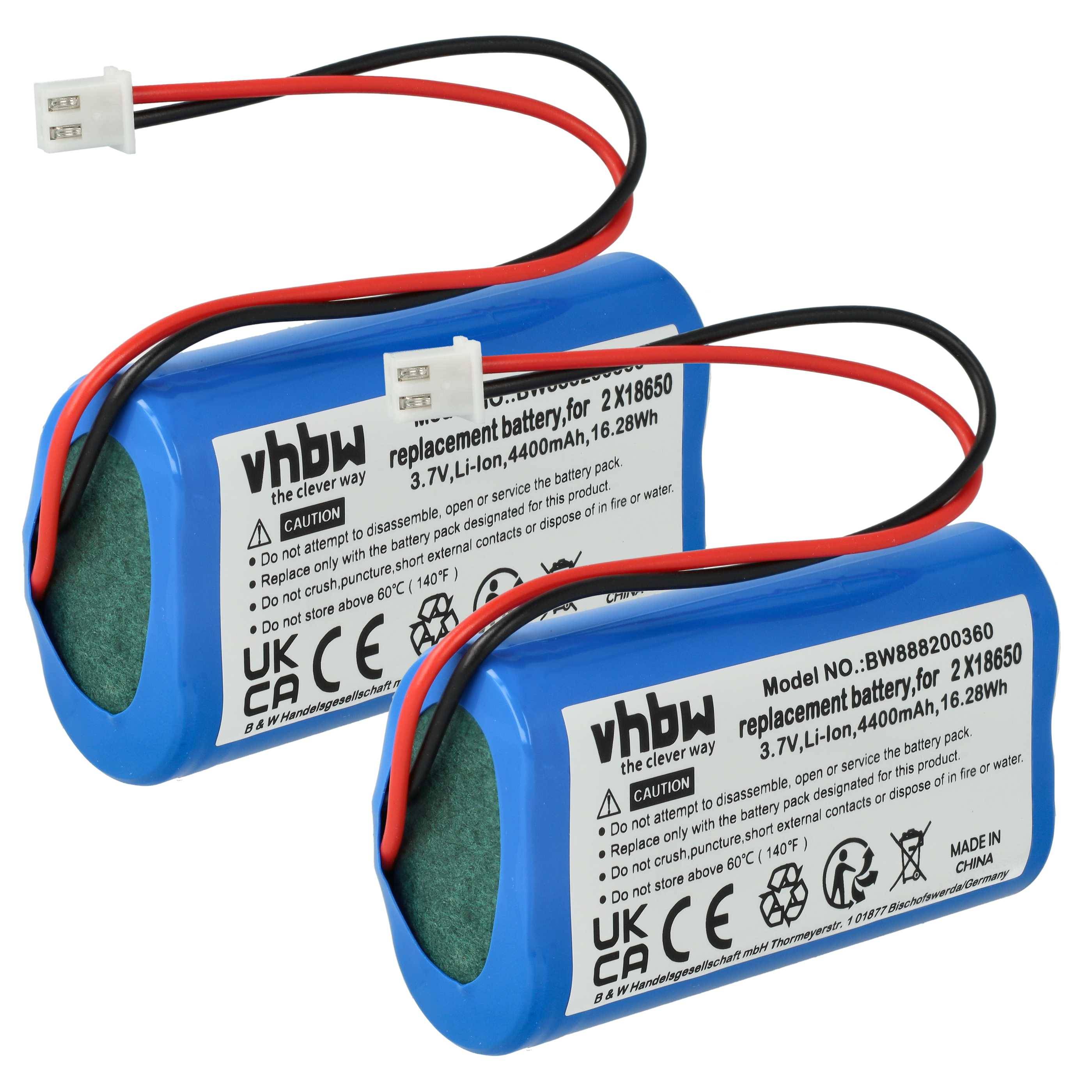 vhbw 2x Akku kompatibel mit Abathe Tischlampe, Nachttischlampe (4400 mAh, 3,7 V, Li-Ion)