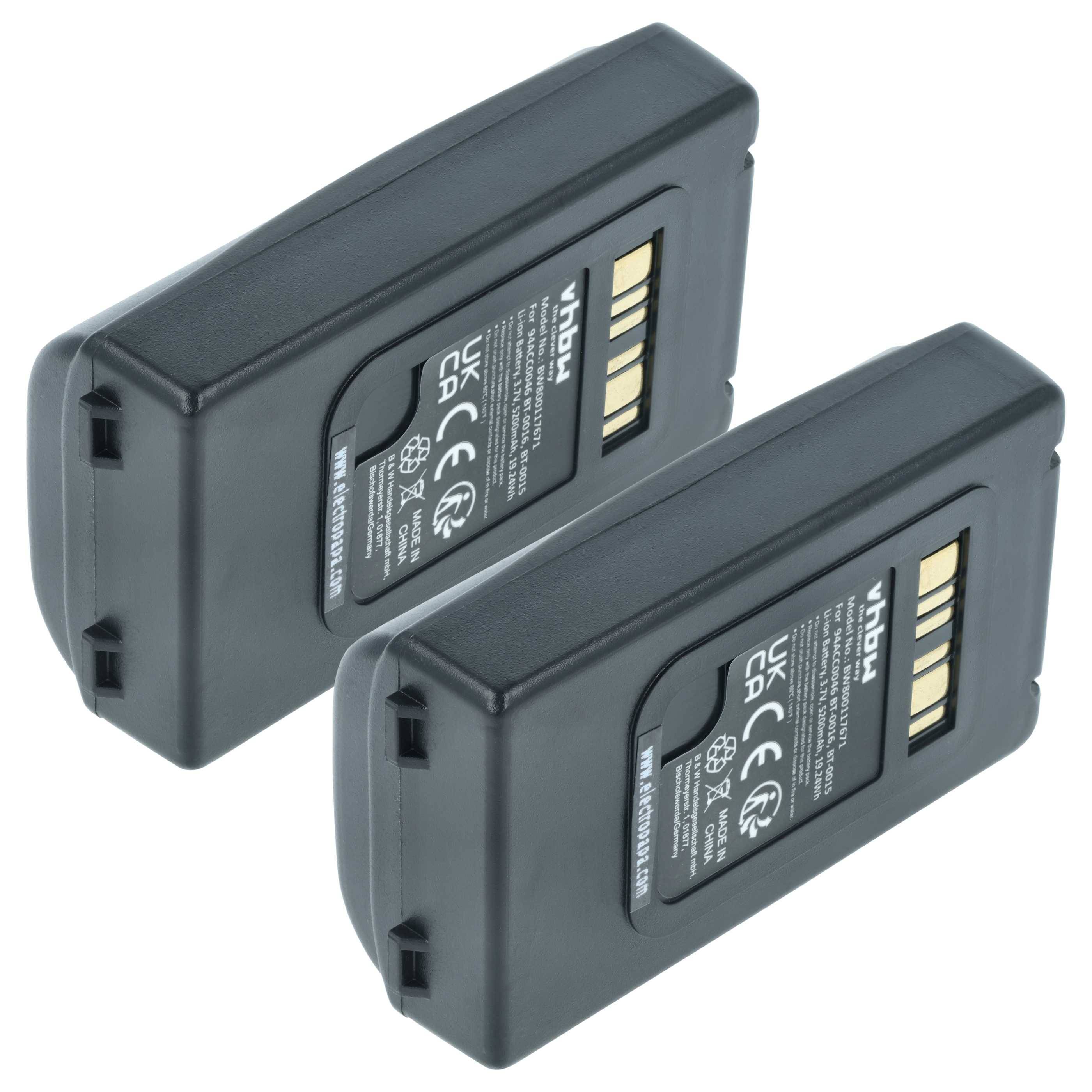 vhbw 2x Akku Ersatz für Datalogic BT-0015, BT-0016, 94ACC0046, 94ACC0048 für Barcodescanner POS (5200 mAh, 3,7 V, Li-Ion)