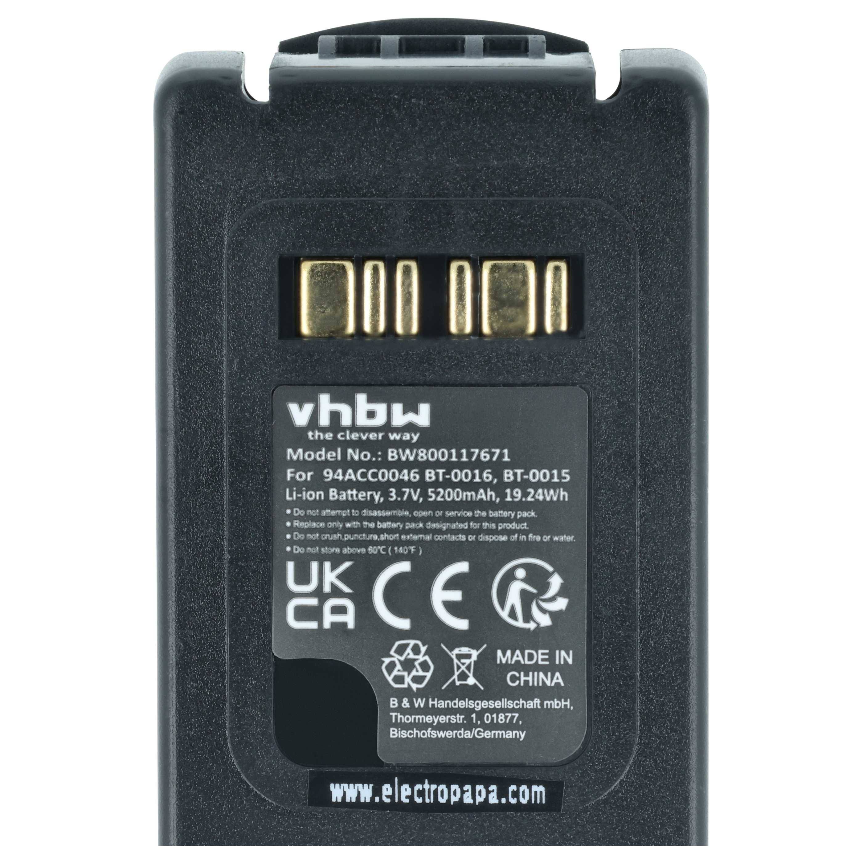 vhbw 2x Akku Ersatz für Datalogic BT-0015, BT-0016, 94ACC0046, 94ACC0048 für Barcodescanner POS (5200 mAh, 3,7 V, Li-Ion)