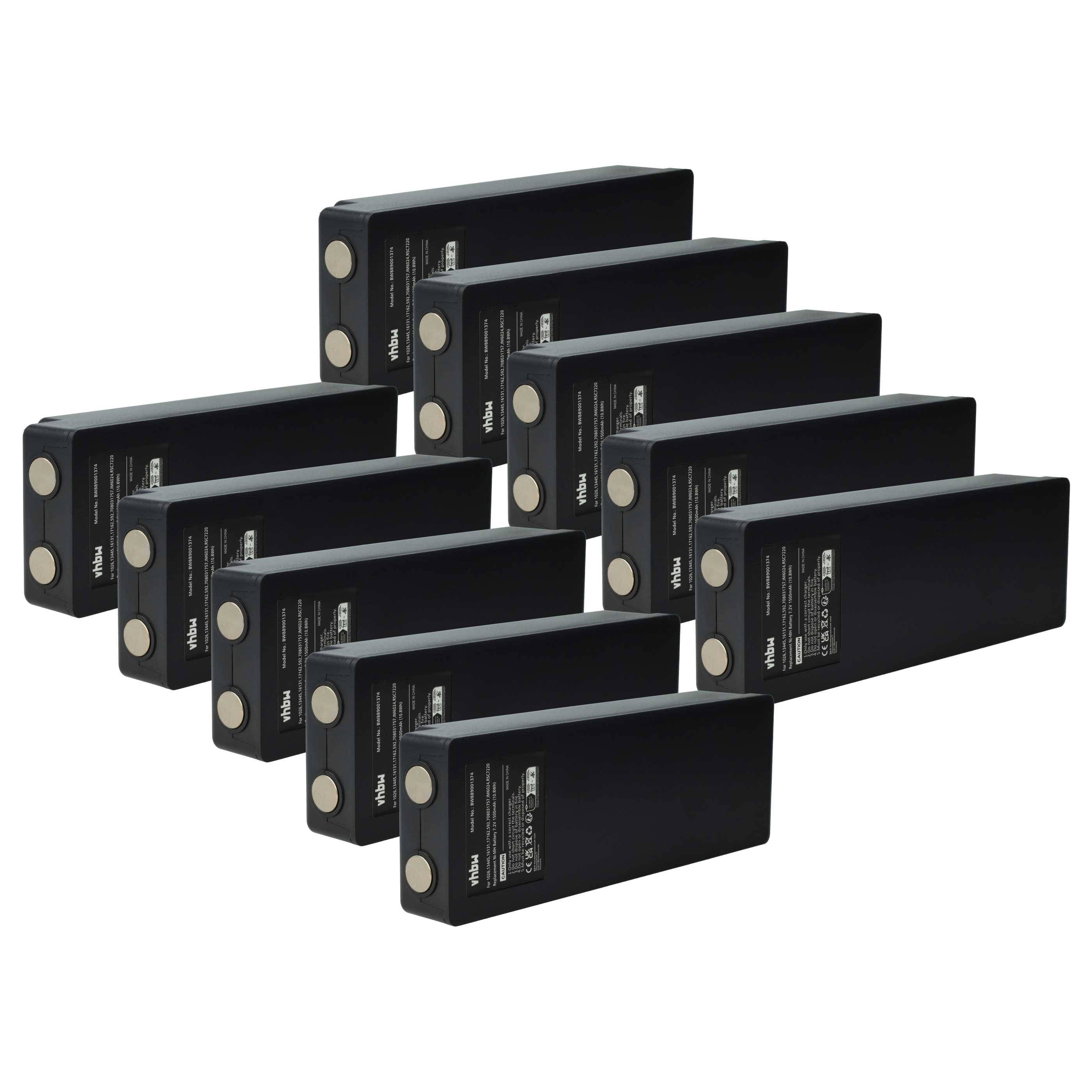 vhbw 10x Akku kompatibel mit Palfinger 960, 790, 590, RC400 Industrie-Funkfernsteuerung Fernbedienung (1500 mAh, 7,2 V, NiMH) - Schwarz