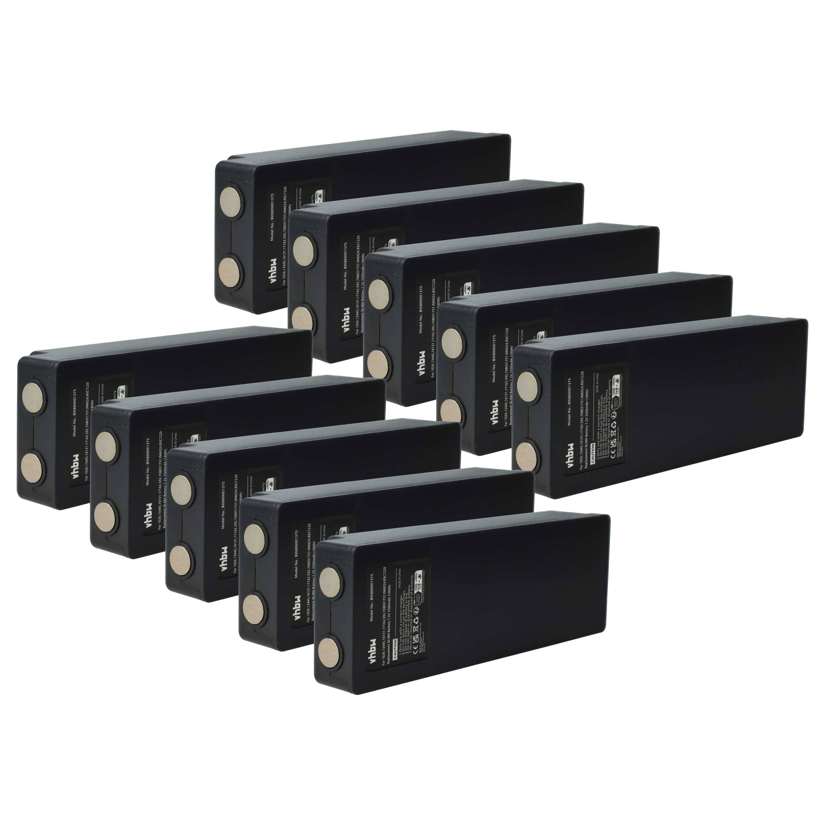 vhbw 10x Akku Ersatz für Scanreco RSC7220 für Industrie-Funkfernsteuerung Fernbedienung (2500 mAh, 7,2 V, NiMH) - Schwarz