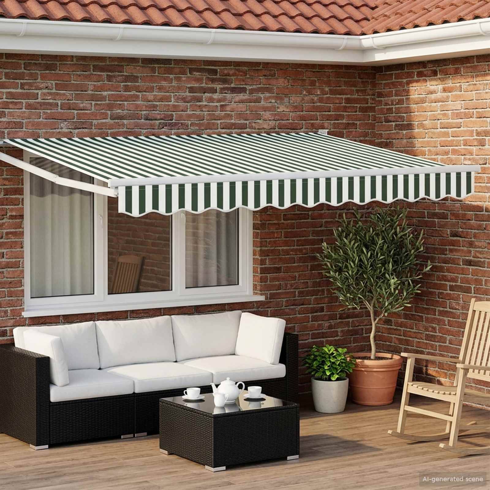 vidaXL Manuelle Gelenkarmmarkise mit LEDs Grün und Weiß 3,5 x 2,5 m