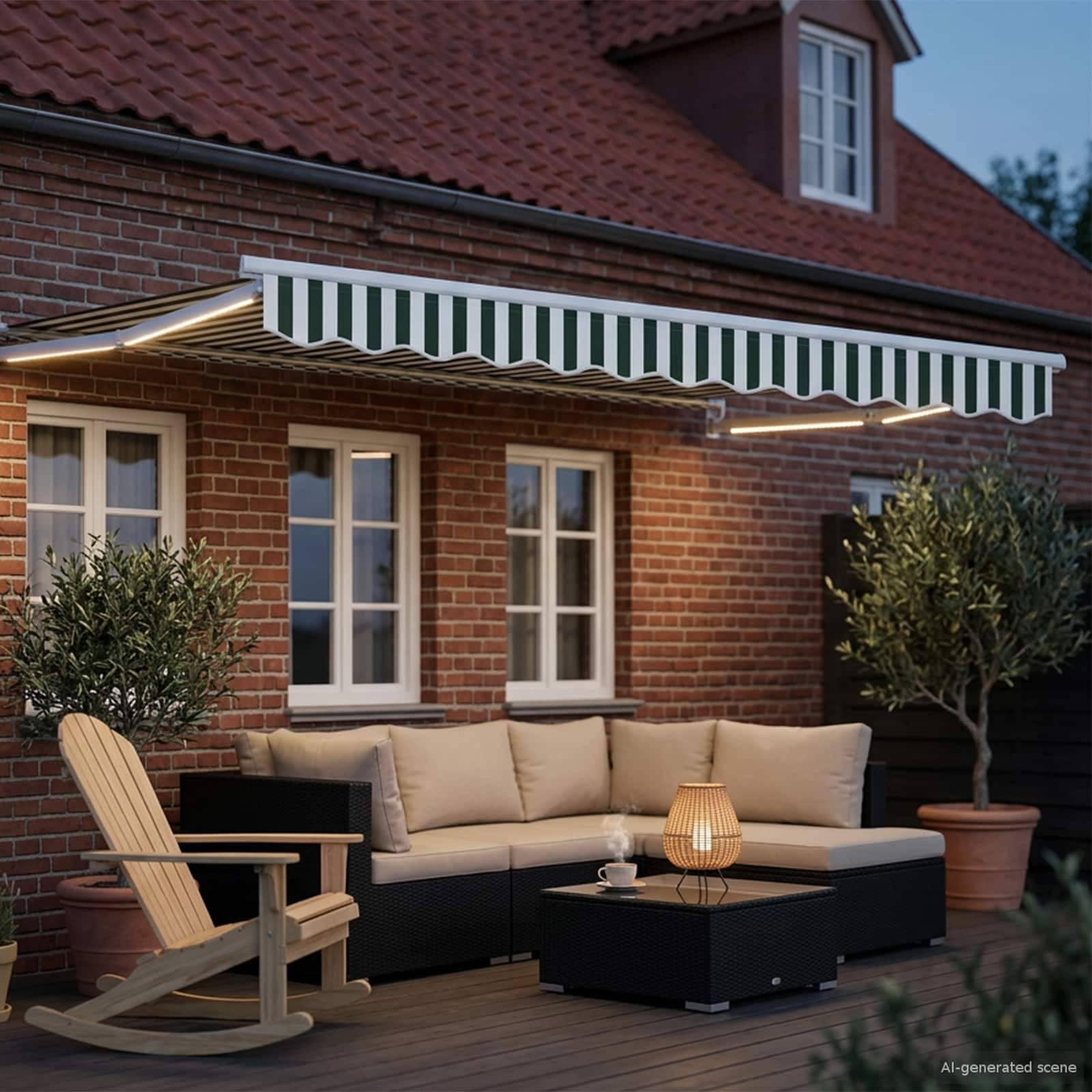 vidaXL Manuelle Gelenkarmmarkise mit LEDs Grün und Weiß 3,5 x 2,5 m