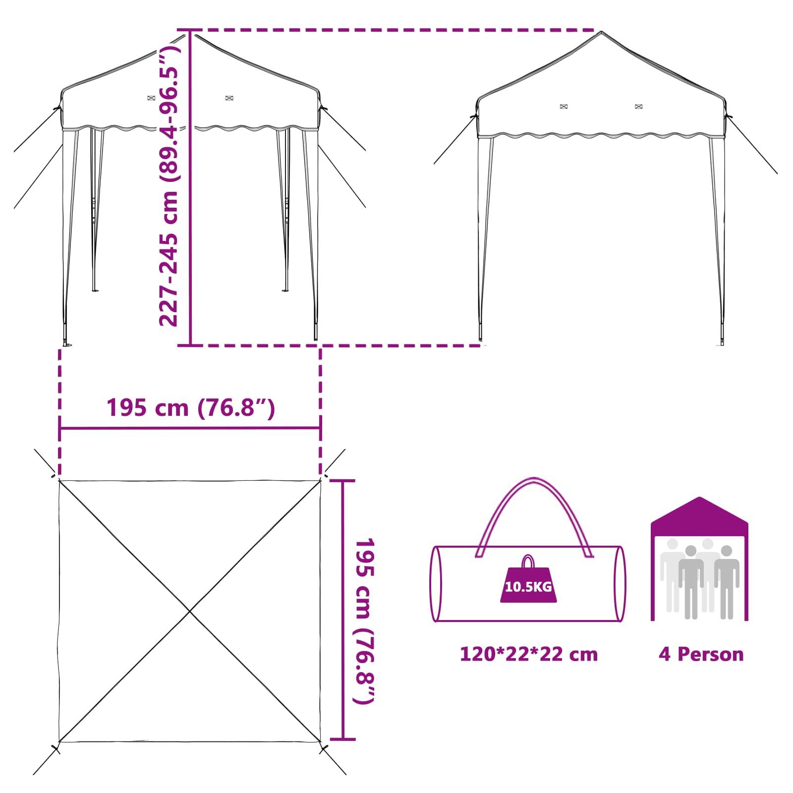 vidaXL Pop-up Partyzelt Creme 195 x 195 x 245 cm Oxford-Stoff
