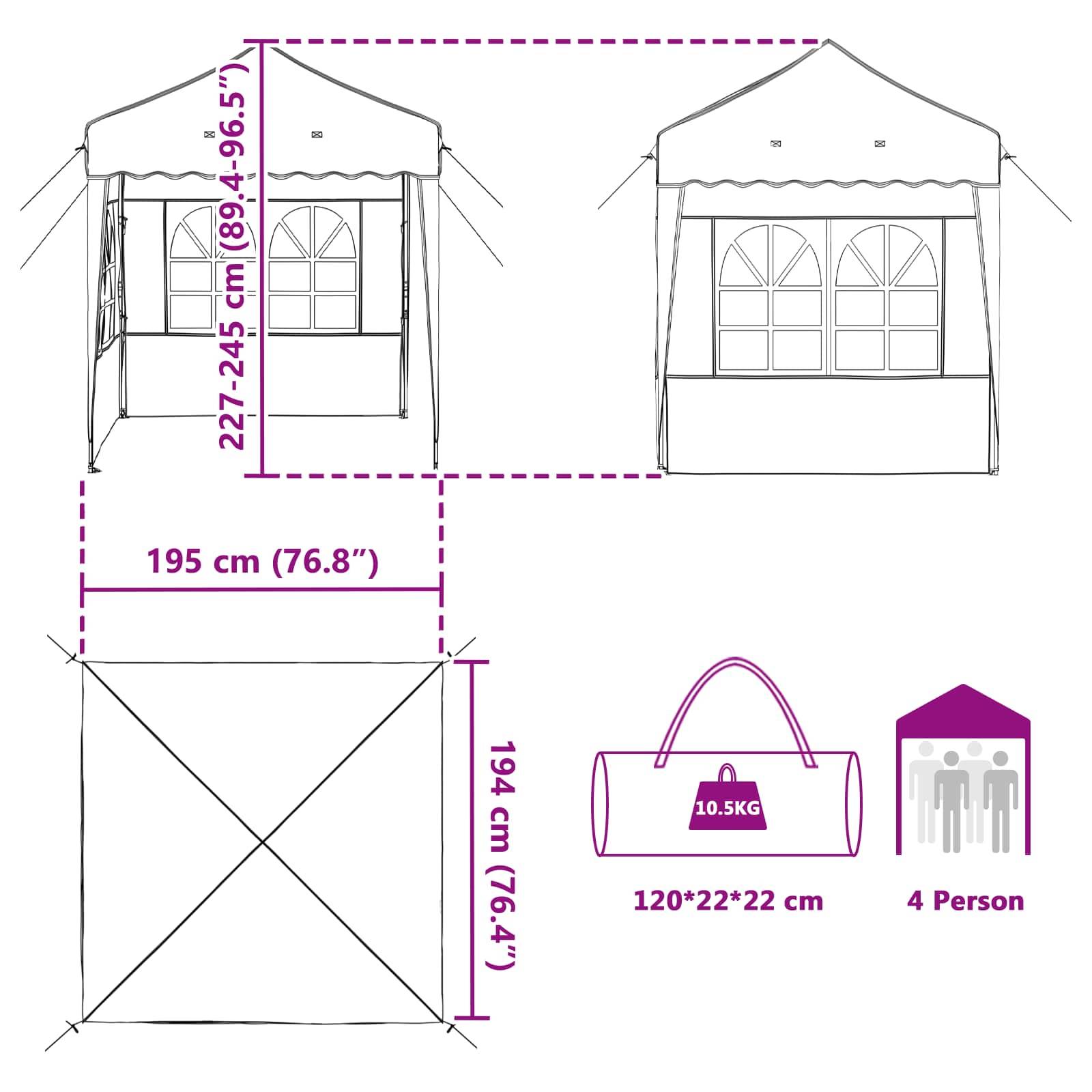 vidaXL Pop-up Partyzelt Creme 195 x 195 x 245 cm Oxford-Stoff