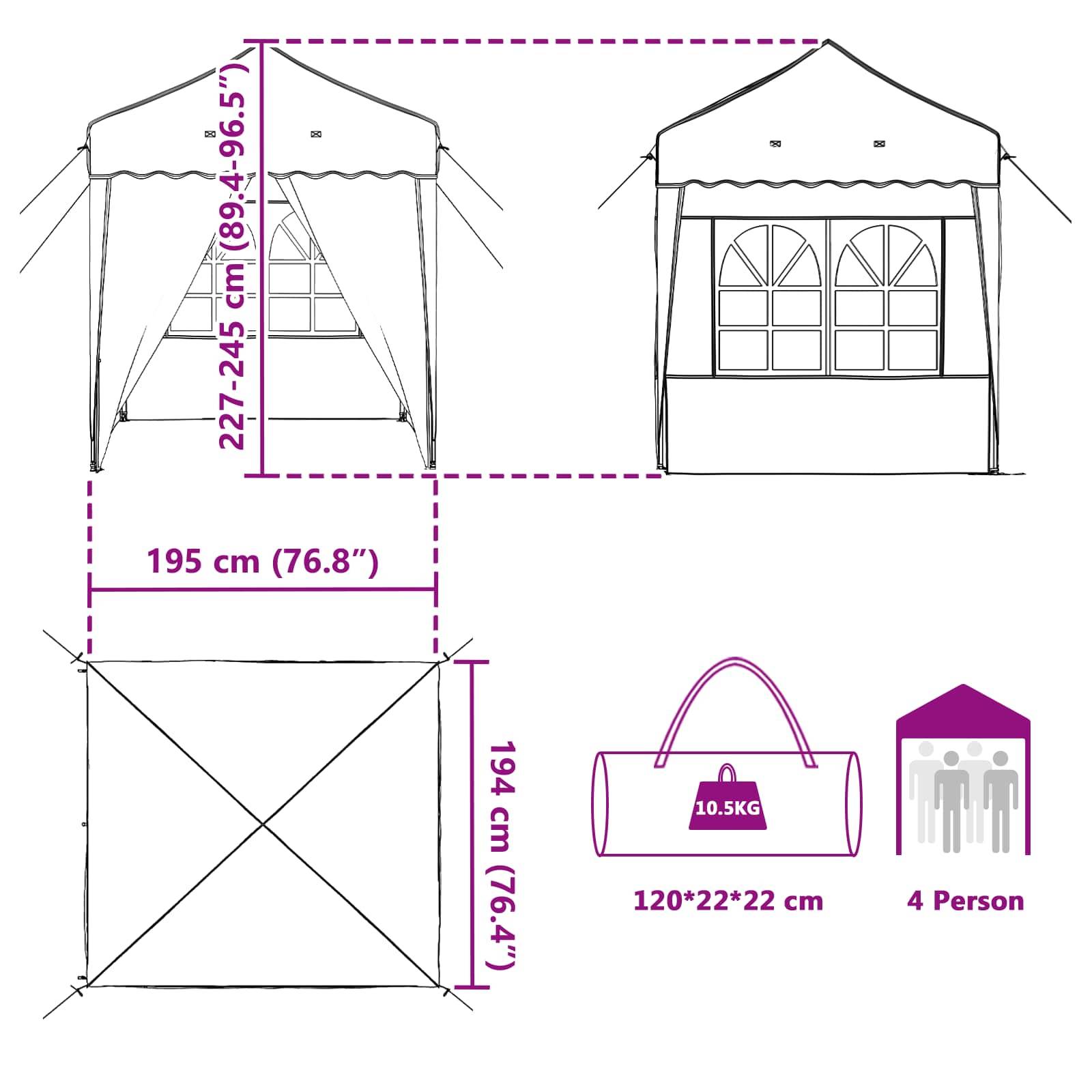 vidaXL Pop-up Partyzelt Creme 195 x 195 x 245 cm