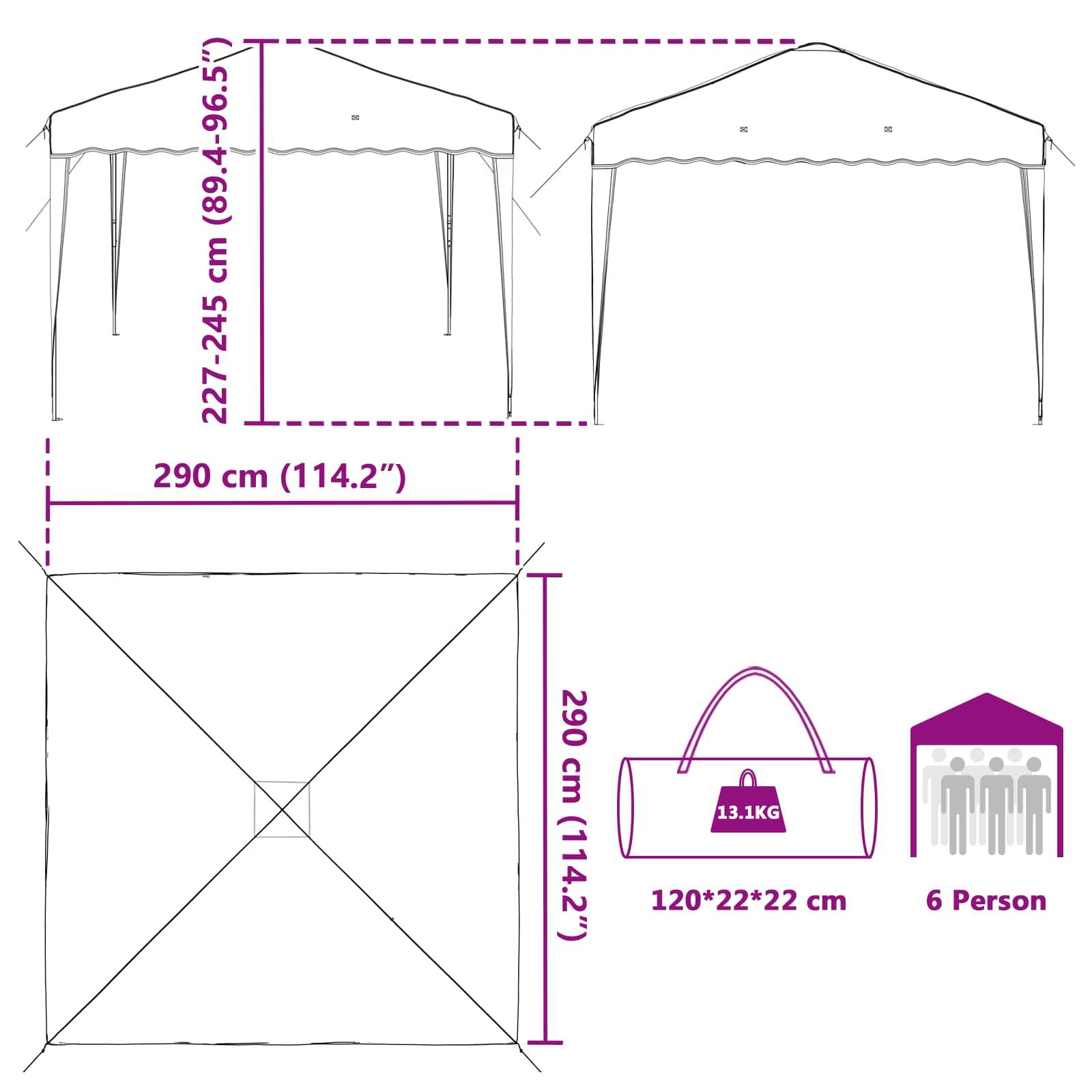 vidaXL Pop-up Partyzelt Anthrazit 288 x 288 x 245 cm Oxford-Stoff