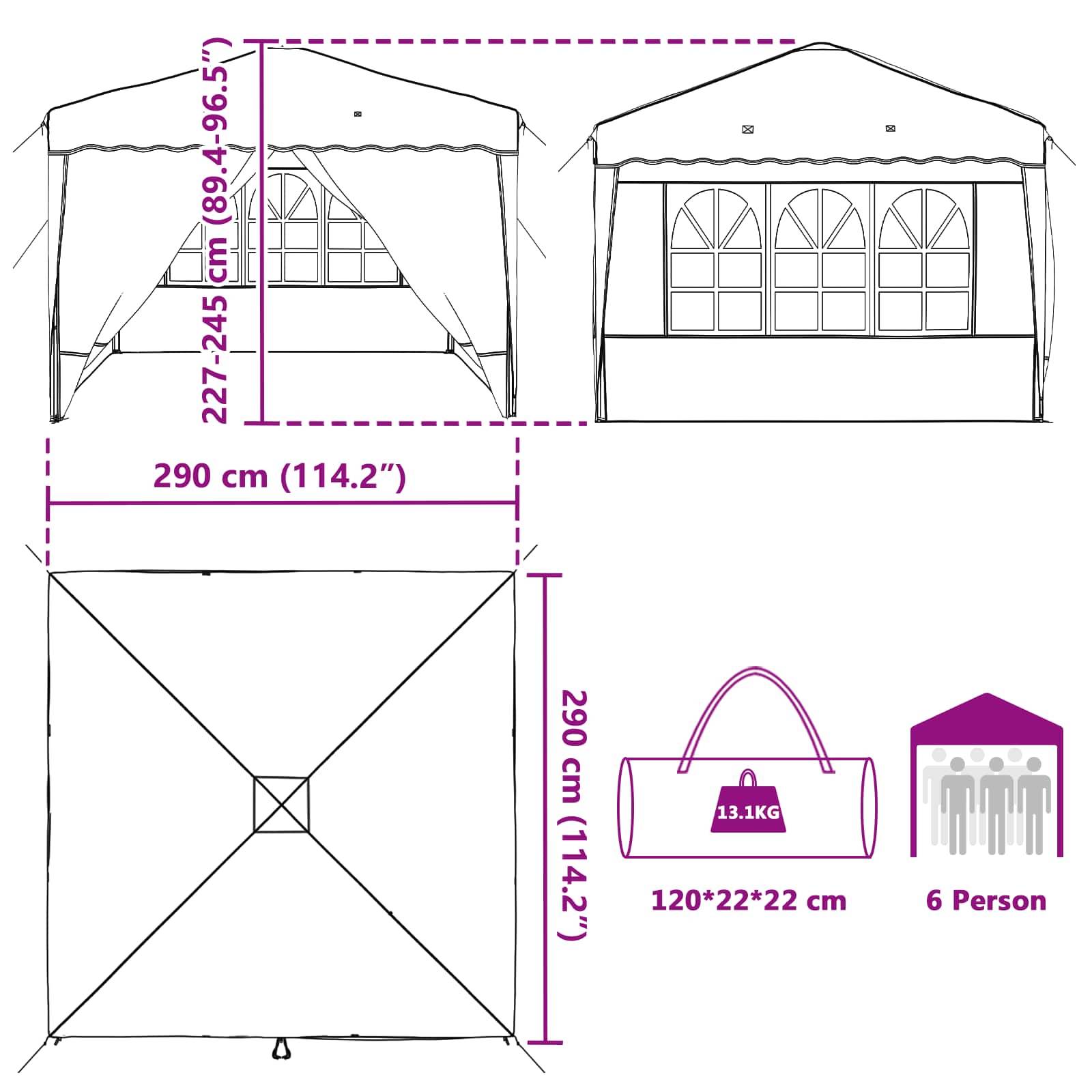 vidaXL Pop-up Partyzelt Braun 288 x 288 x 245 cm Oxford-Stoff
