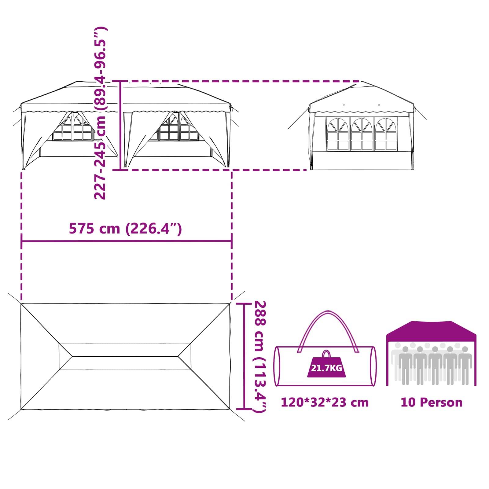 vidaXL Pop-up Partyzelt 575 x 288 x 245 cm Creme